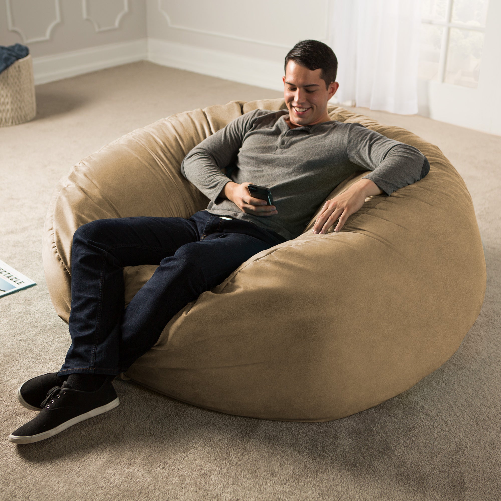 Jaxx Saxx 5 Foot Large Bean Bag w/ Removable Cover, Camel