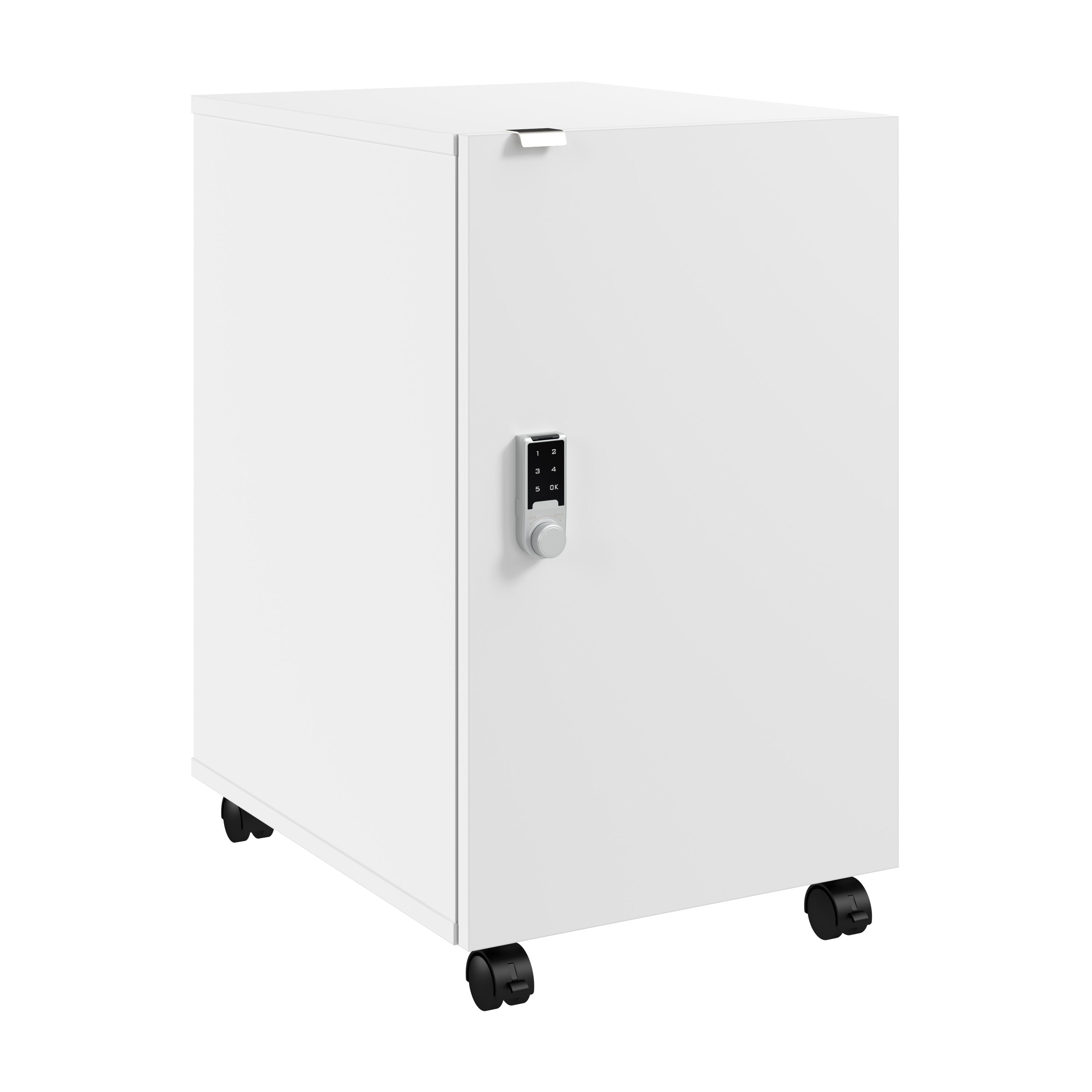 Bush Business Furniture Assure Mobile File Cabinet with Drawer, Door, and Keypad Lock in White - 15.65" Width x 20.24" Depth x 25.91" Height