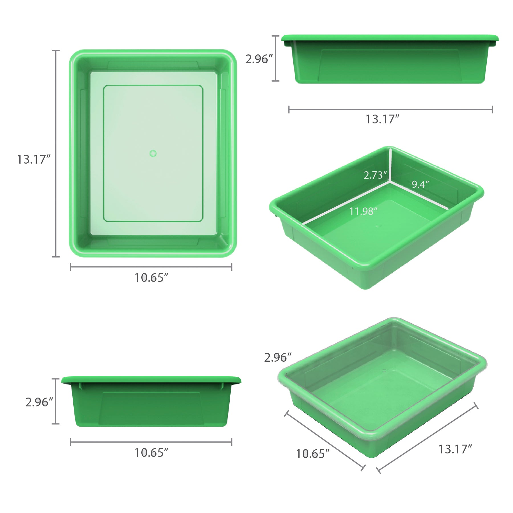 Flat Storage Tray, Green, Pack of 5
