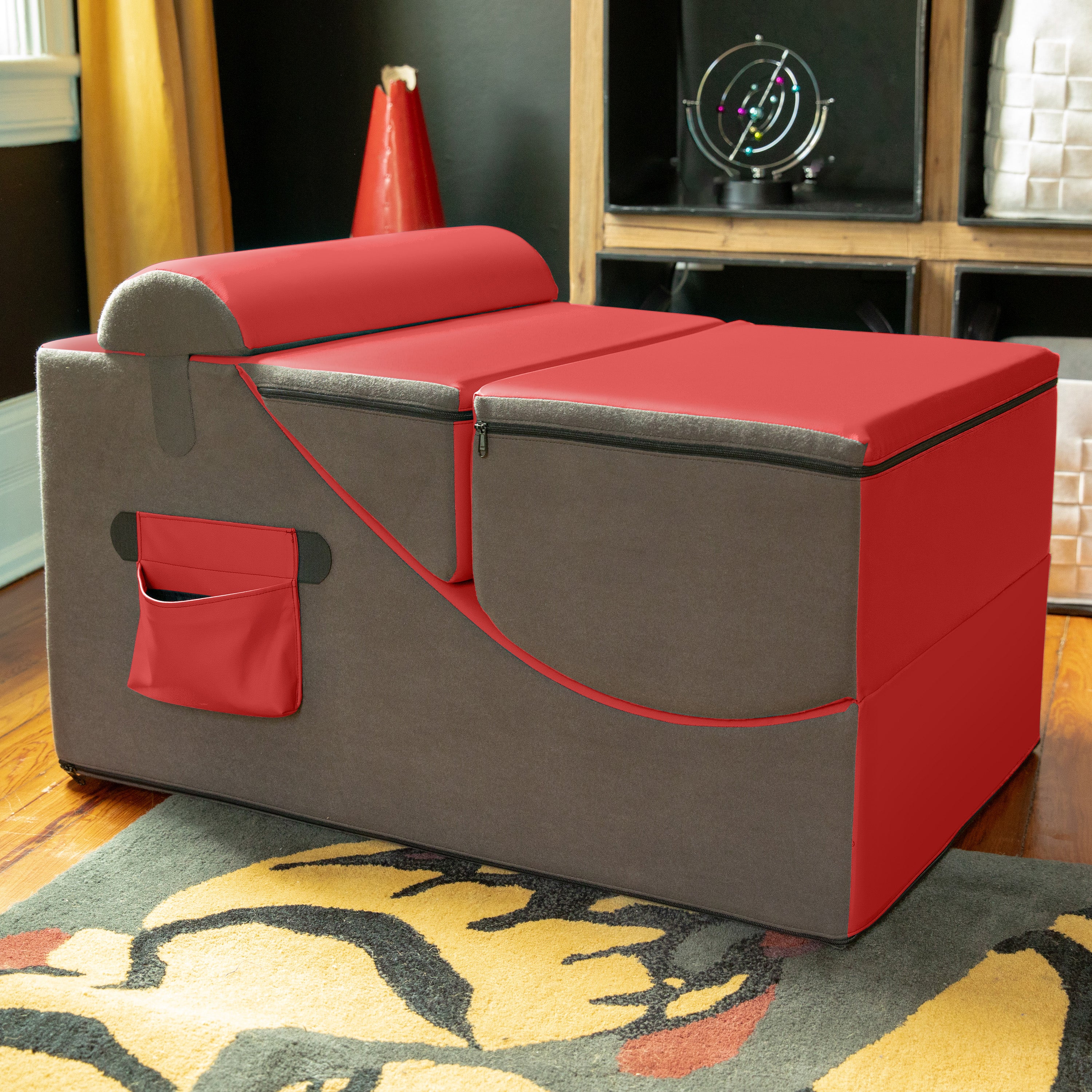 Jaxx Flexx V-Tex Convertible 3 in 1 Gamer Chair, Table, & Ottoman w/ Adjustable Headrest & Pocket - Vinyl Red