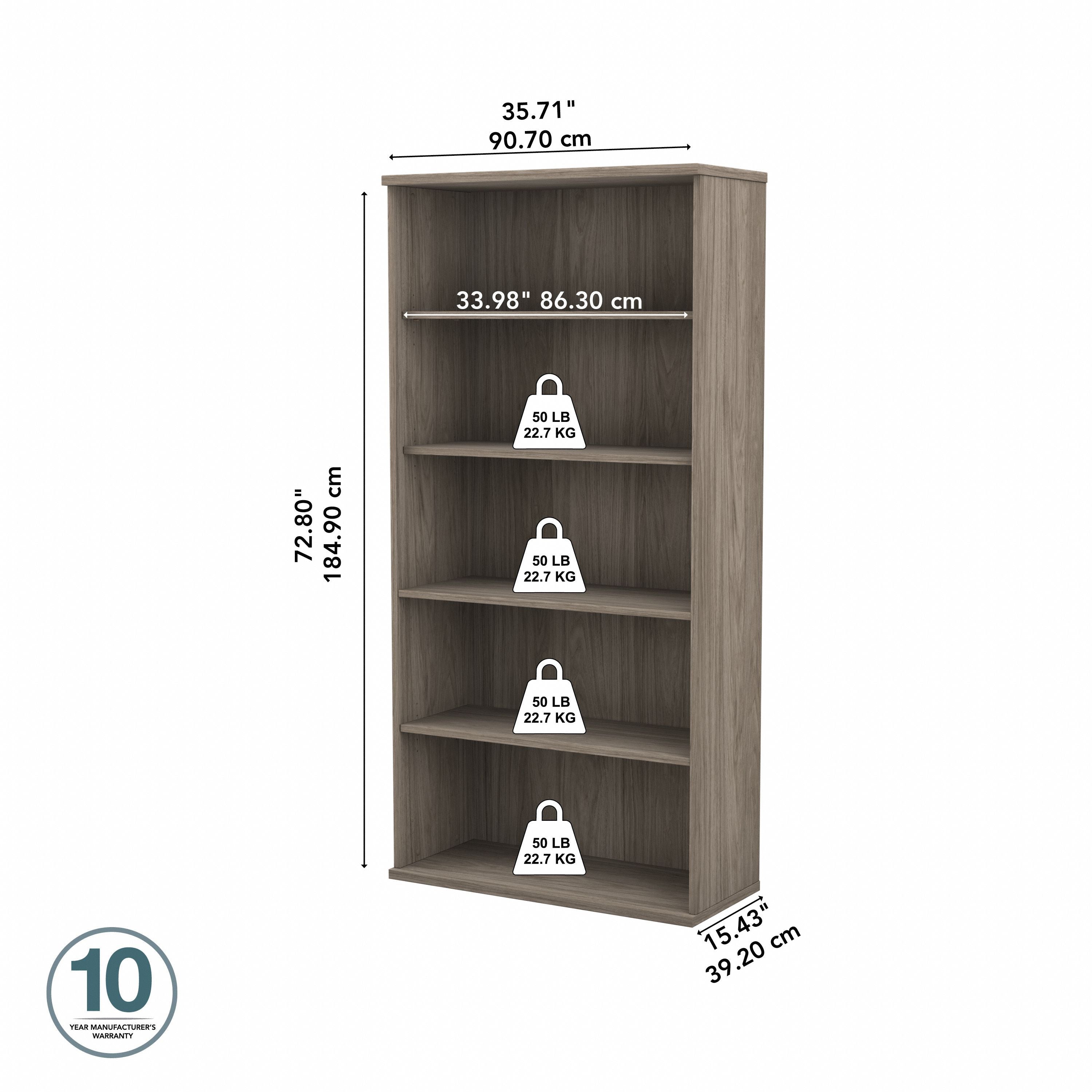 Bush Business Furniture Studio C Tall 5 Shelf Bookcase in Modern Hickory - 35.71" Width x 15.43" Depth x 72.8" Height