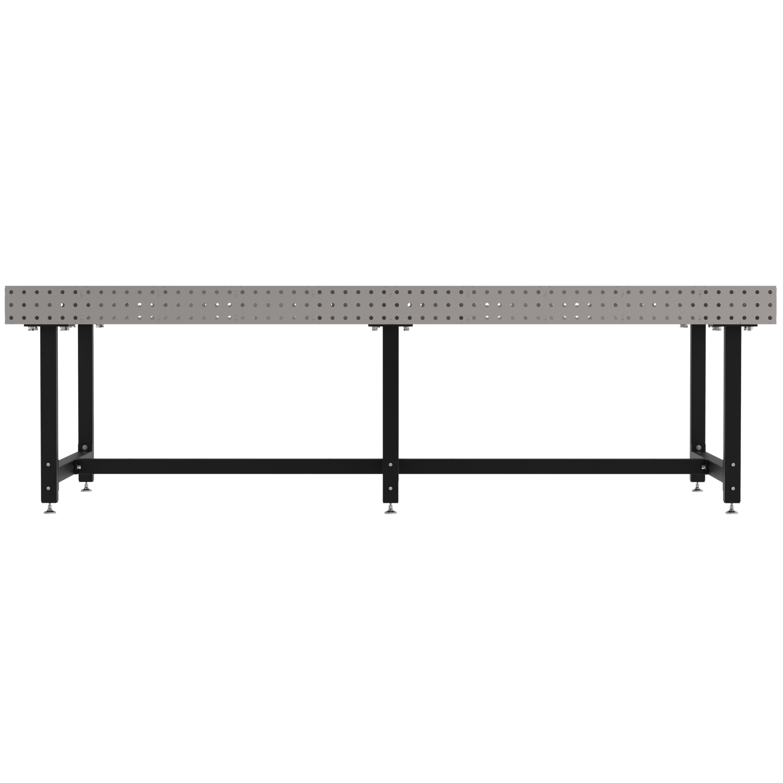 Welding Fixture Table, Fixed Height, 36"H x 120"L x 60"D, 1/4" Carbon Steel Top, Six Black Powdercoat Legs, Self-Leveling Feet