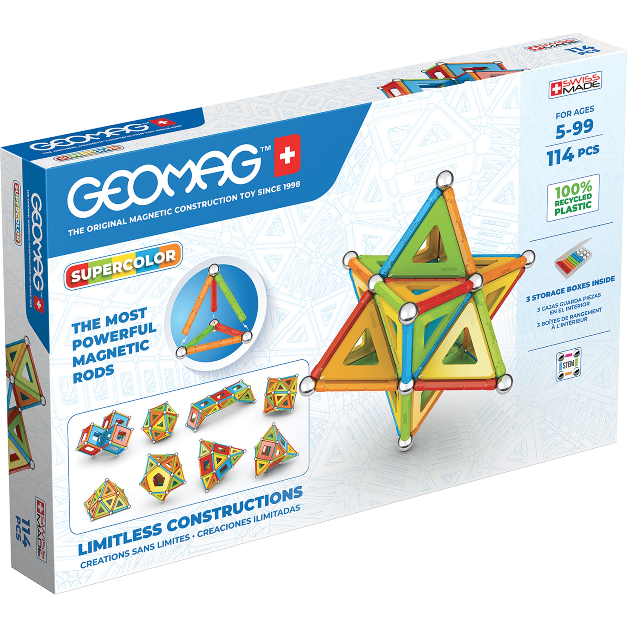 Geomag™ Supercolor Recycled Magnetic Building Set, 114 Pieces