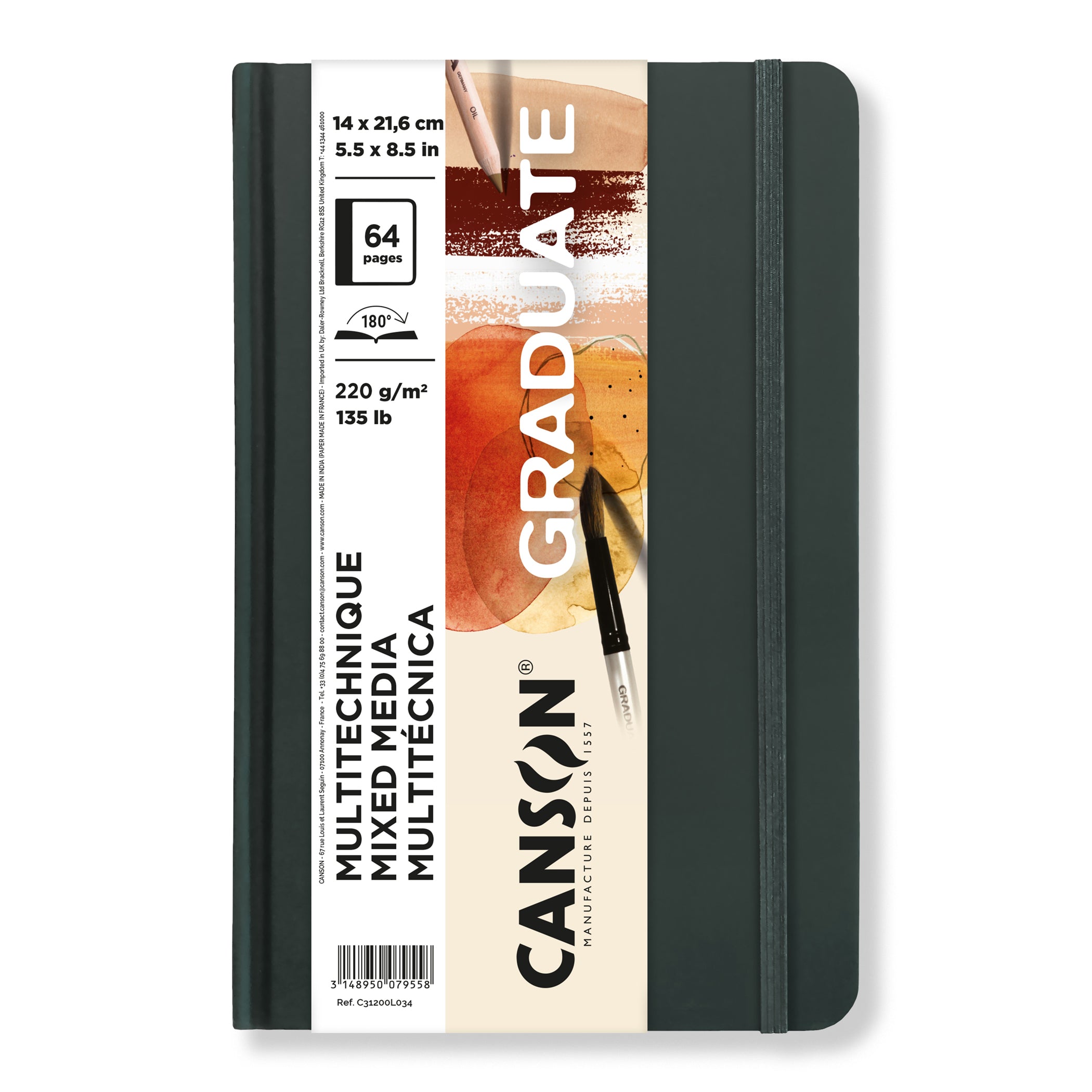 Graduate Mixed Media Art Book, Toned Natural, Hard Cover Binding, 32 Sheet, 5.5x8.5 inch, 1 Count