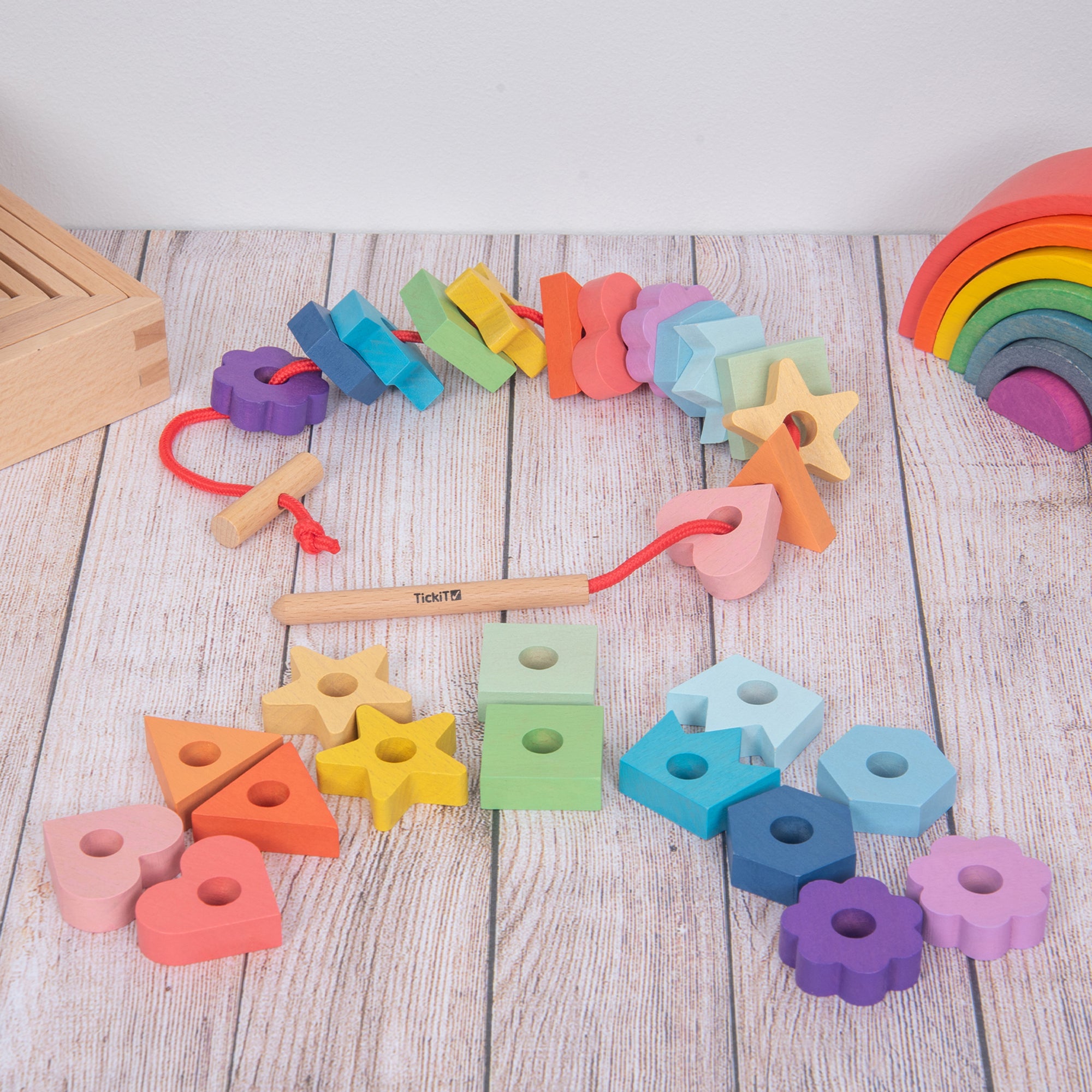 Rainbow Wooden Lacing Shapes