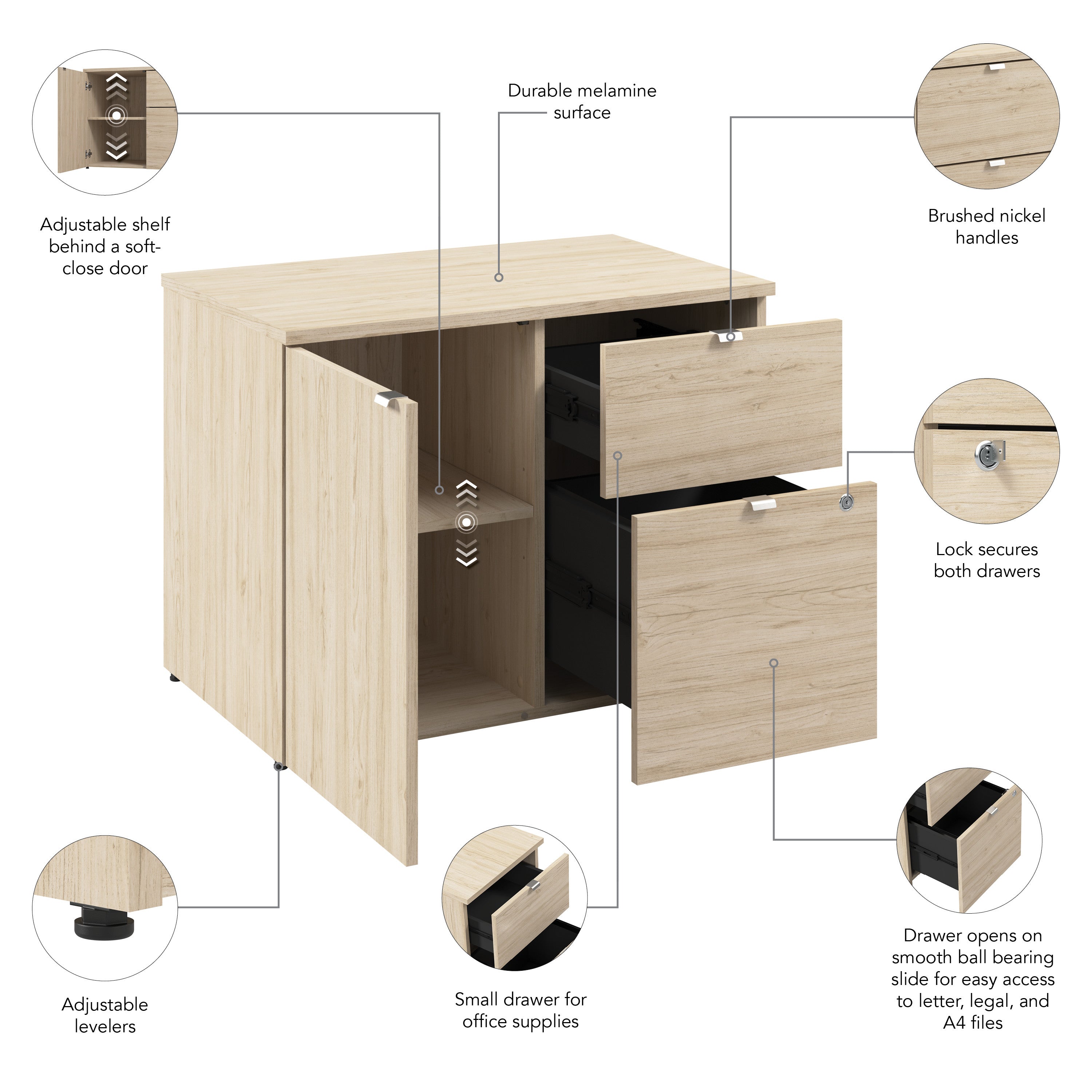 Bush Business Furniture Stratus&nbsp;30W Office Storage Cabinet with Drawers in Natural Elm - 31.26" Width x 19.61" Depth x 24.15" Height