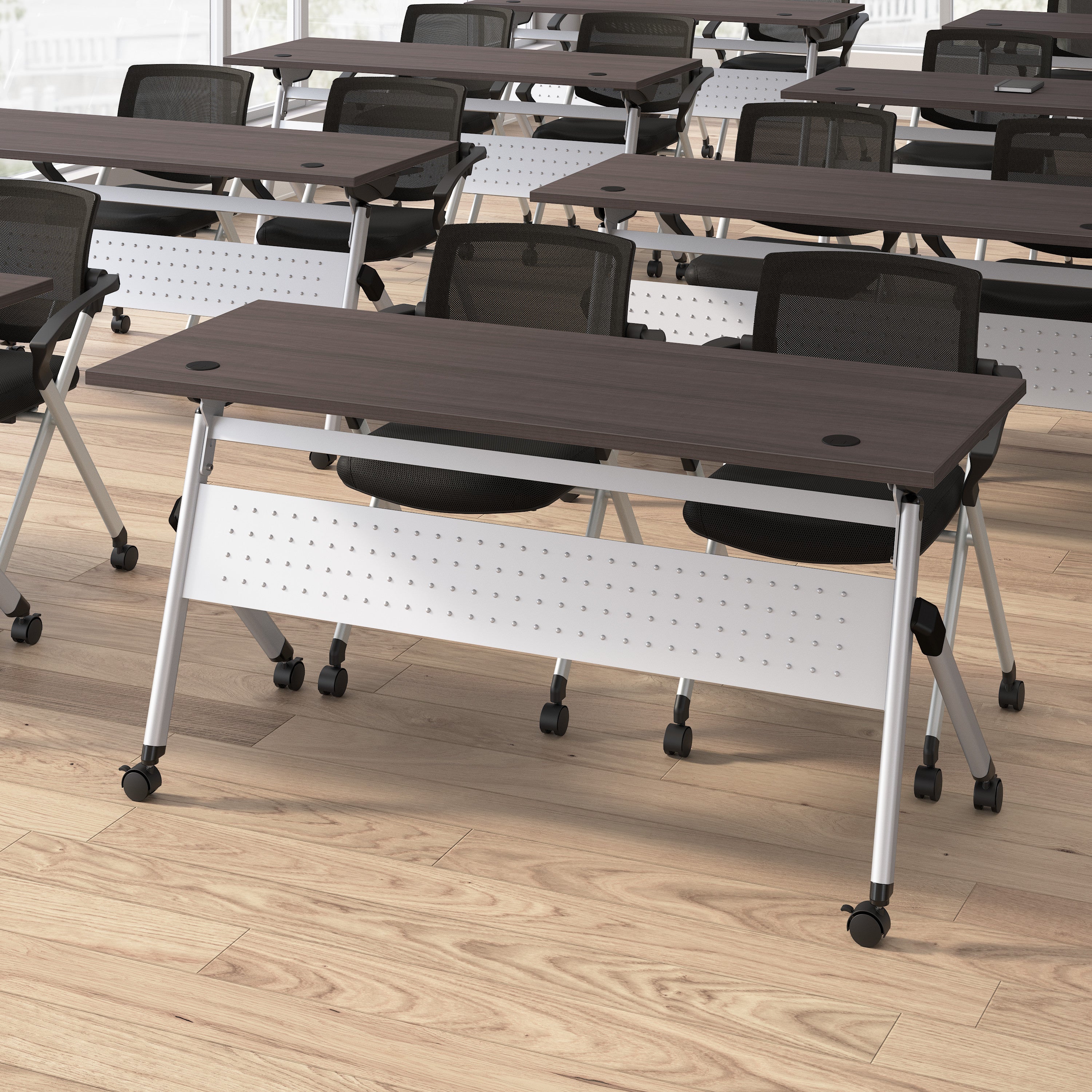 Bush Business Furniture Envision 72W Folding Training Table and 2 Folding Chairs with Arms in Storm Gray - 71.02" Width x 23.54" Depth x 32.87" Height