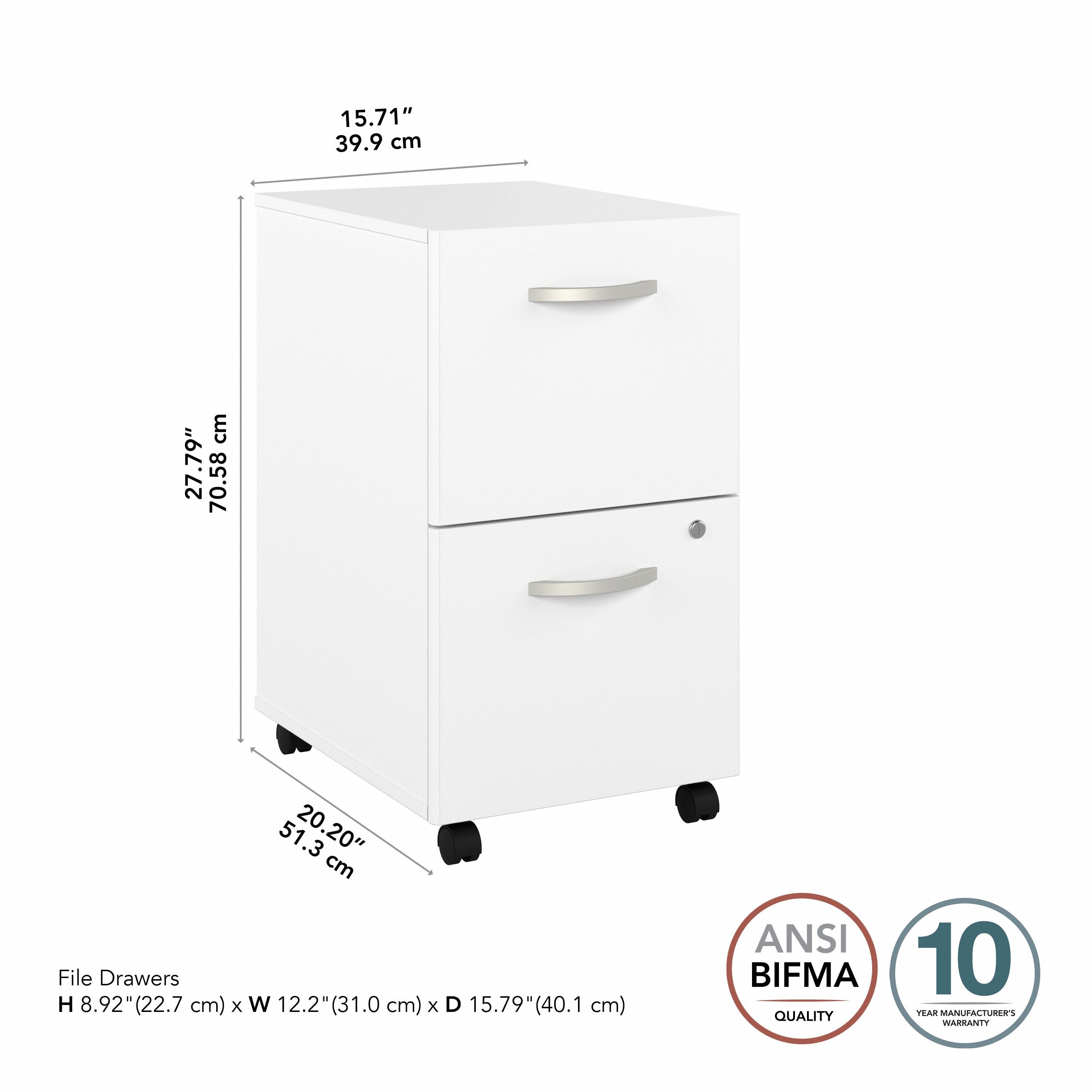 Bush Business Furniture Easy Office 2 Drawer Mobile File Cabinet in Pure White - Assembled - 15.71" Width x 20.16" Depth x 27.79" Height