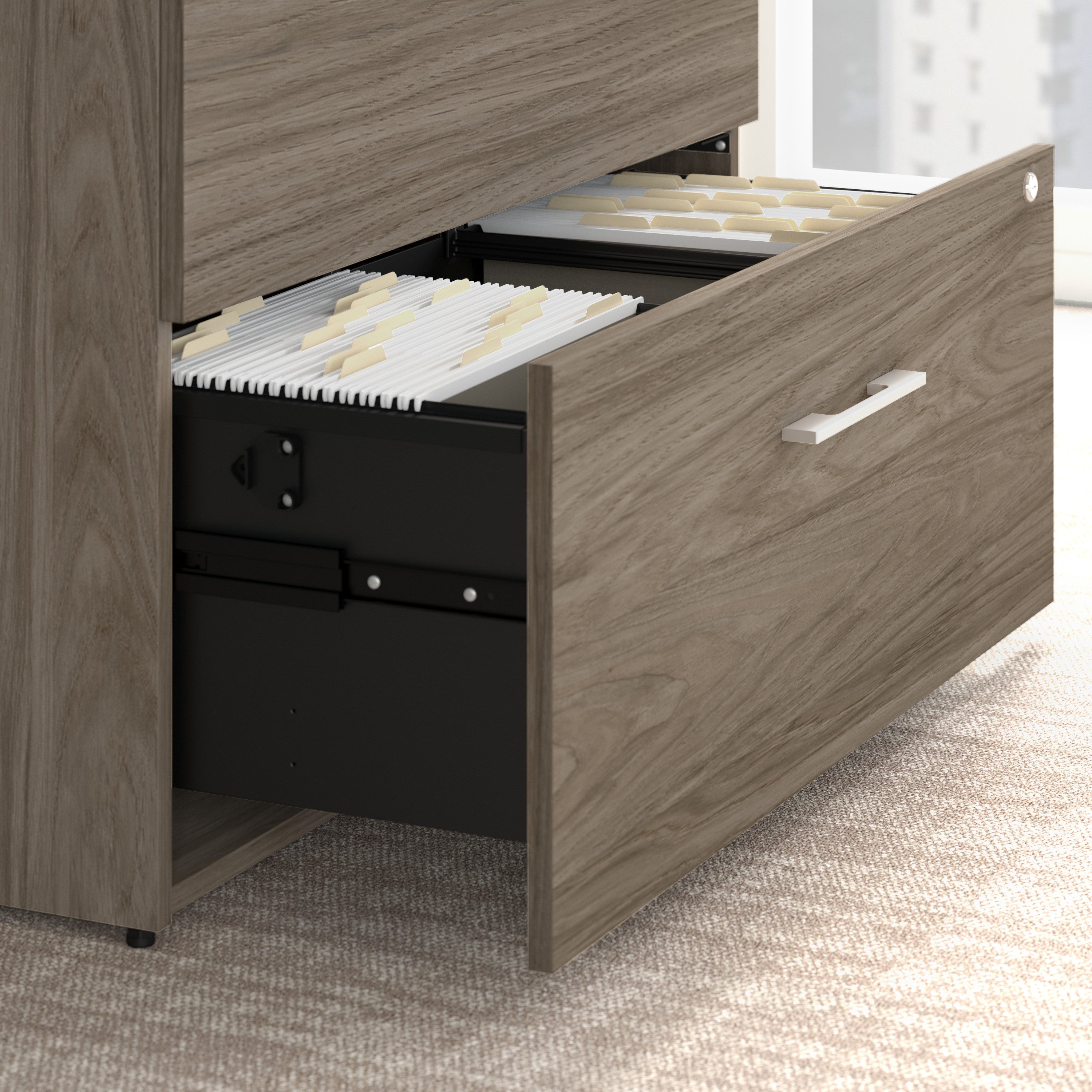 Bush Business Furniture Office 500 36W 2 Drawer Lateral File Cabinet in Modern Hickory - Assembled - 35.67" Width x 23.35" Depth x 29.84" Height