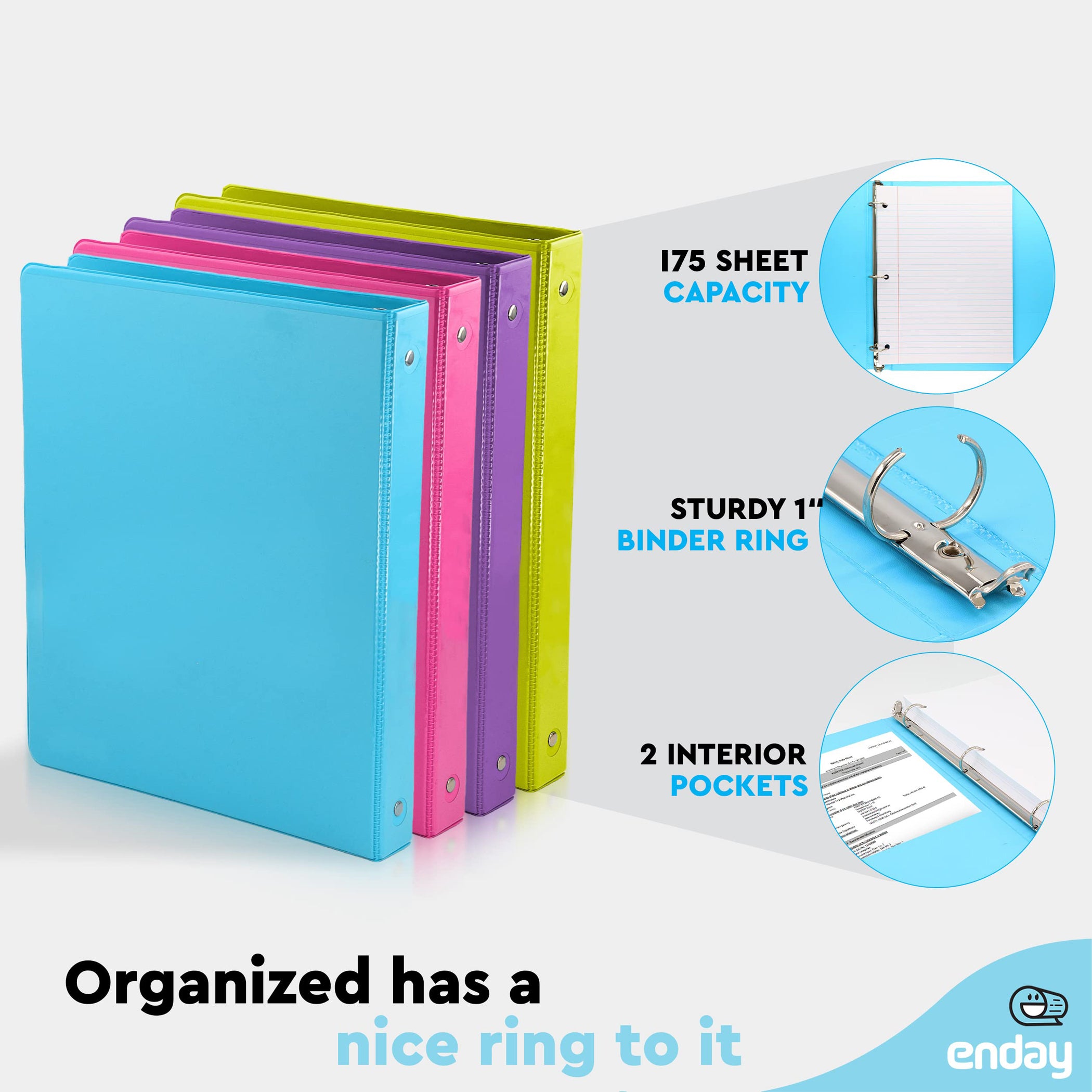 3-Ring View Binder, O-Ring, Assorted Colors, 1 Inch, Pack of 4
