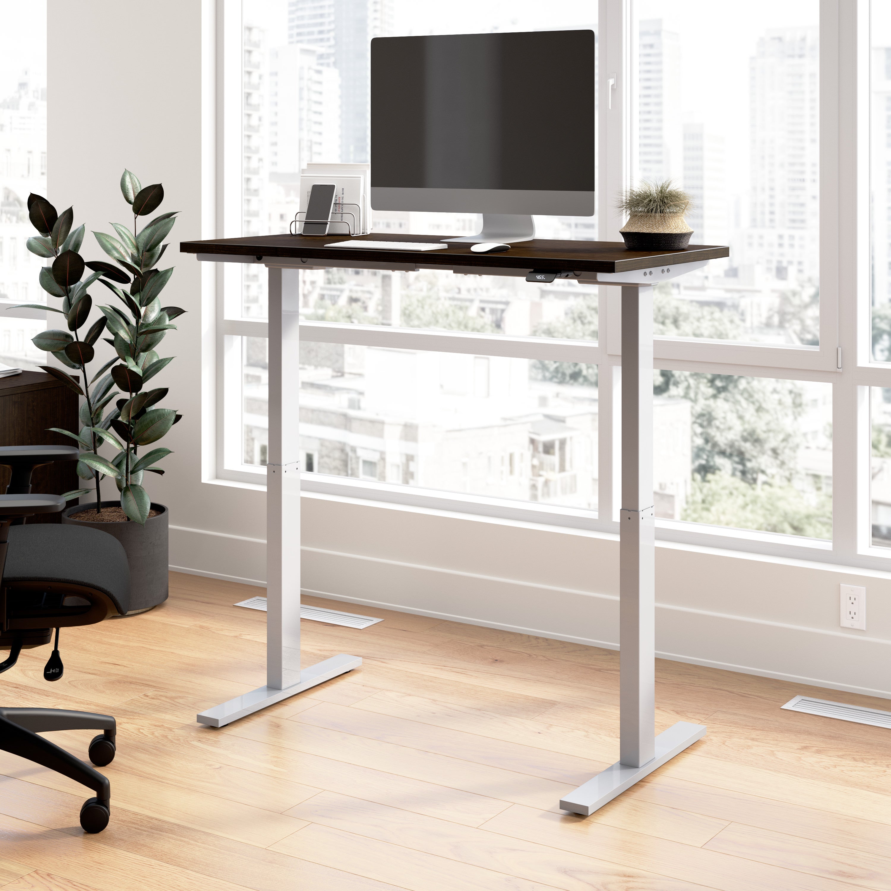 Bush Business Furniture Move 60 Series 48W x 24D Electric Height Adjustable Standing Desk in Mocha Cherry with Metallic Gray Base - 47.6" Width x 23.62" Depth x 47.69" Height
