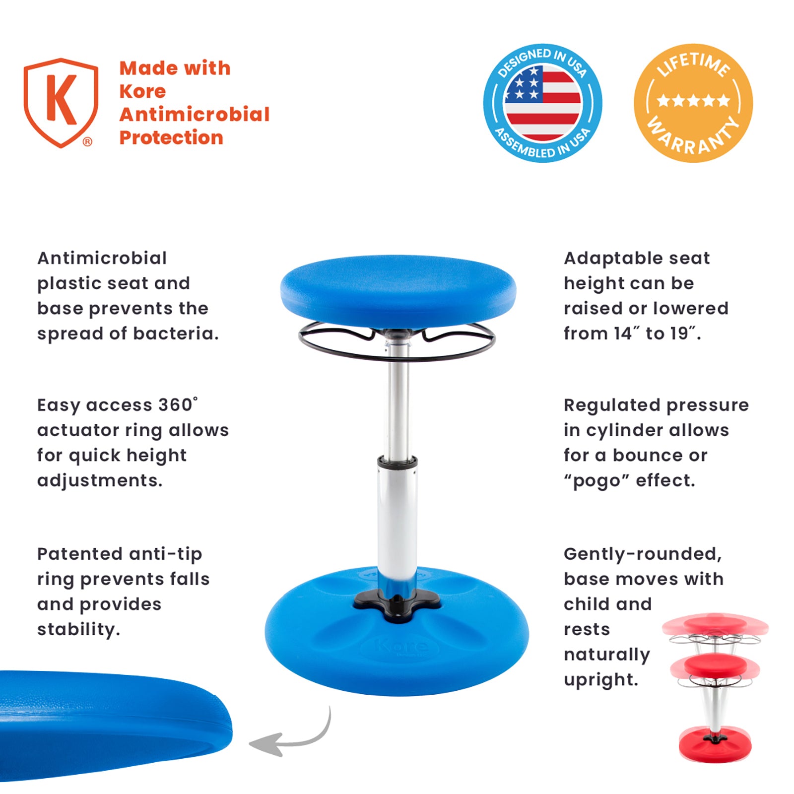 Kids Adjustable Standard Wobble Chair 14-19", Blue