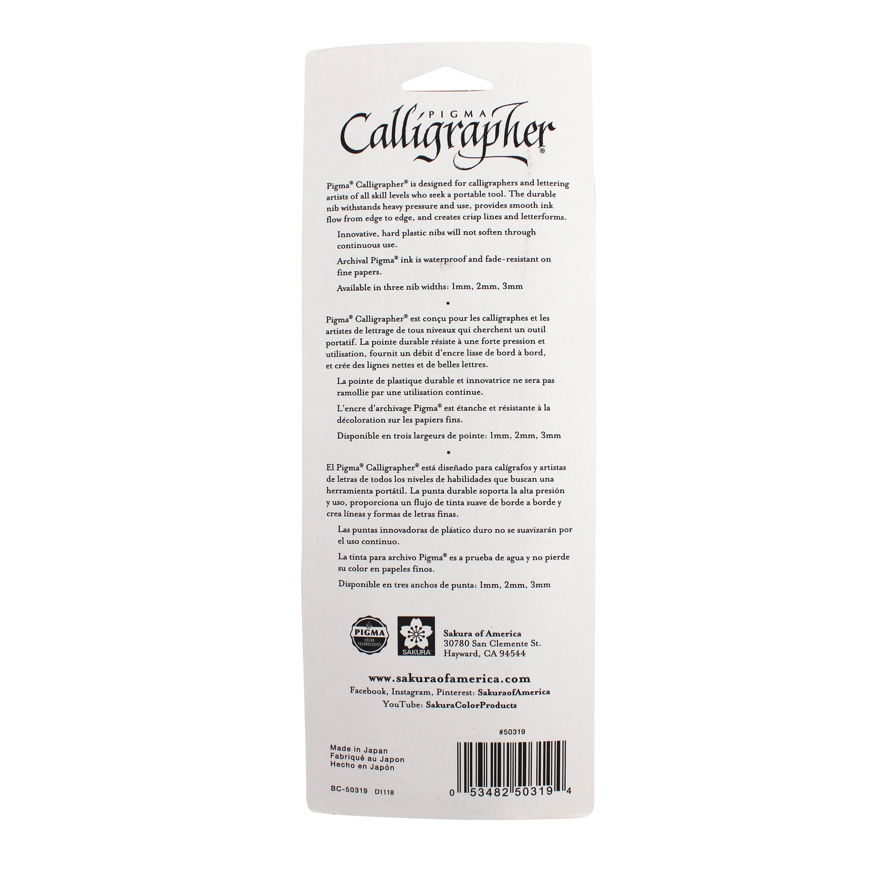 Pigma Calligrapher, Black, Assorted Sizes, 3-Piece Set, Blister Pack