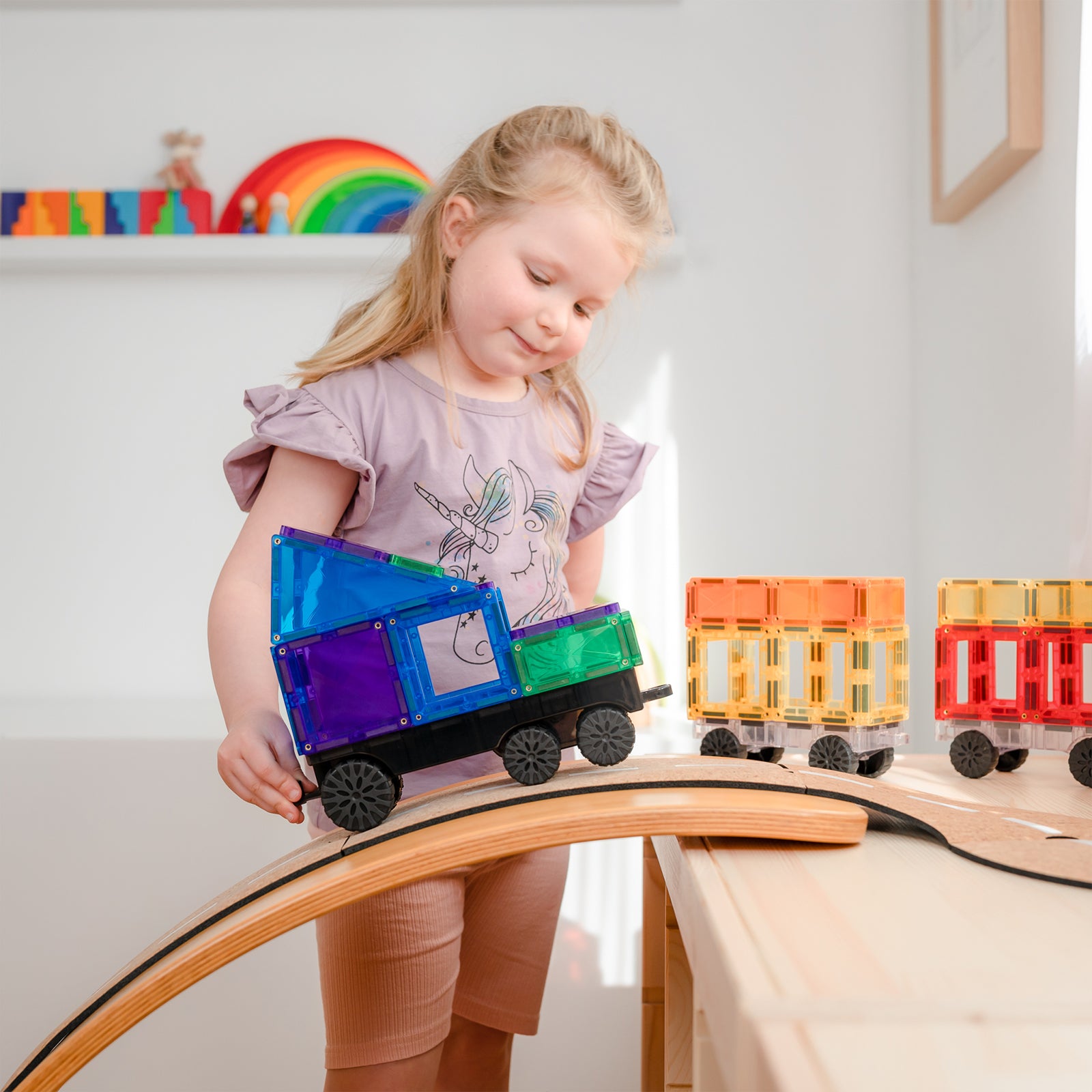 Magnetic Tiles Rainbow Transport Pack, 50 Pieces