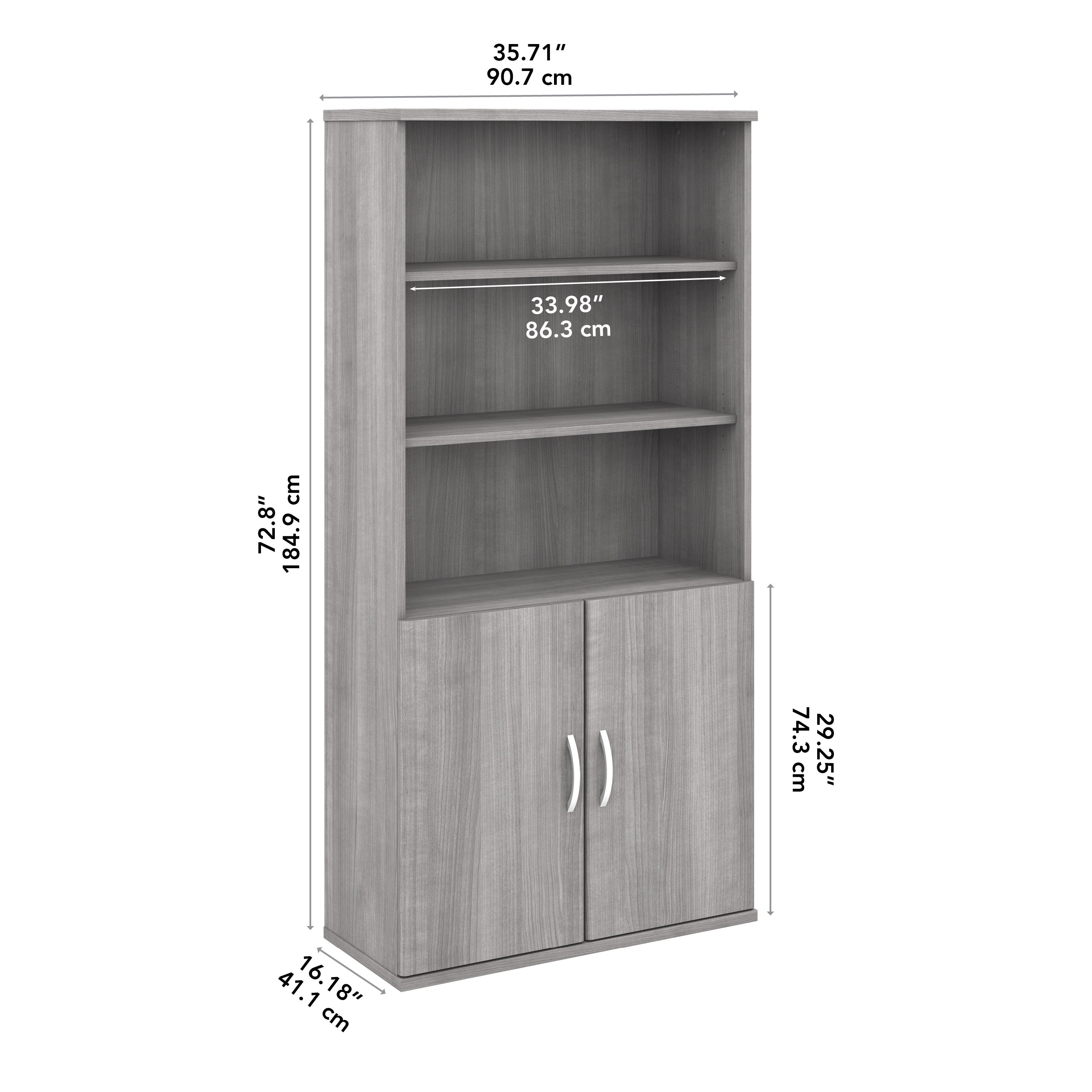 Bush Business Furniture Hybrid Tall 5 Shelf Bookcase with Doors in Platinum Gray - 35.71" Width x 15.43" Depth x 72.8" Height