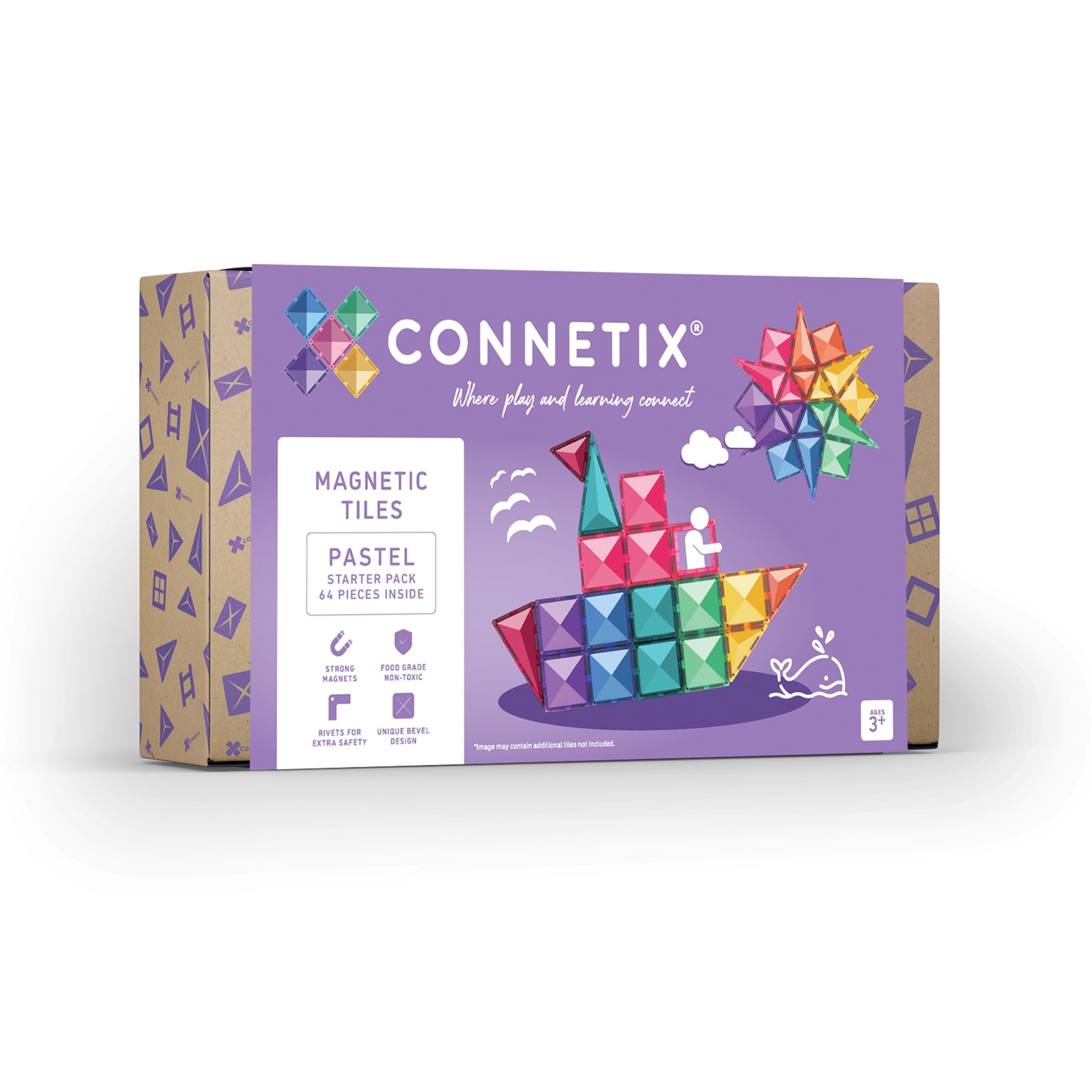 Magnetic Tiles Pastel Starter Pack, 64 Pieces