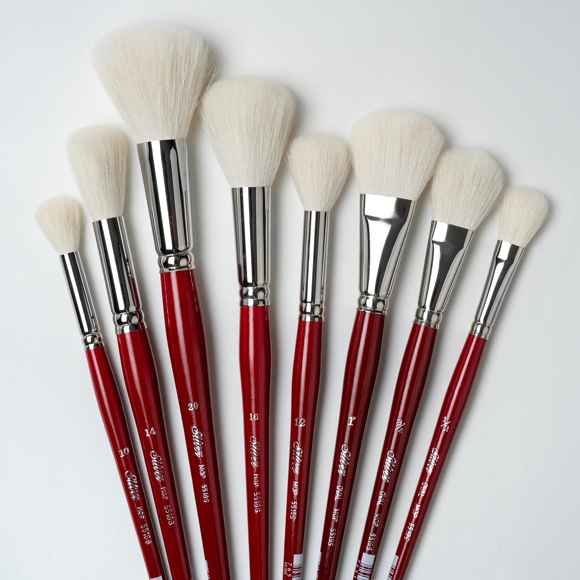 Silver Mops Round and Oval White, 8 Brushes
