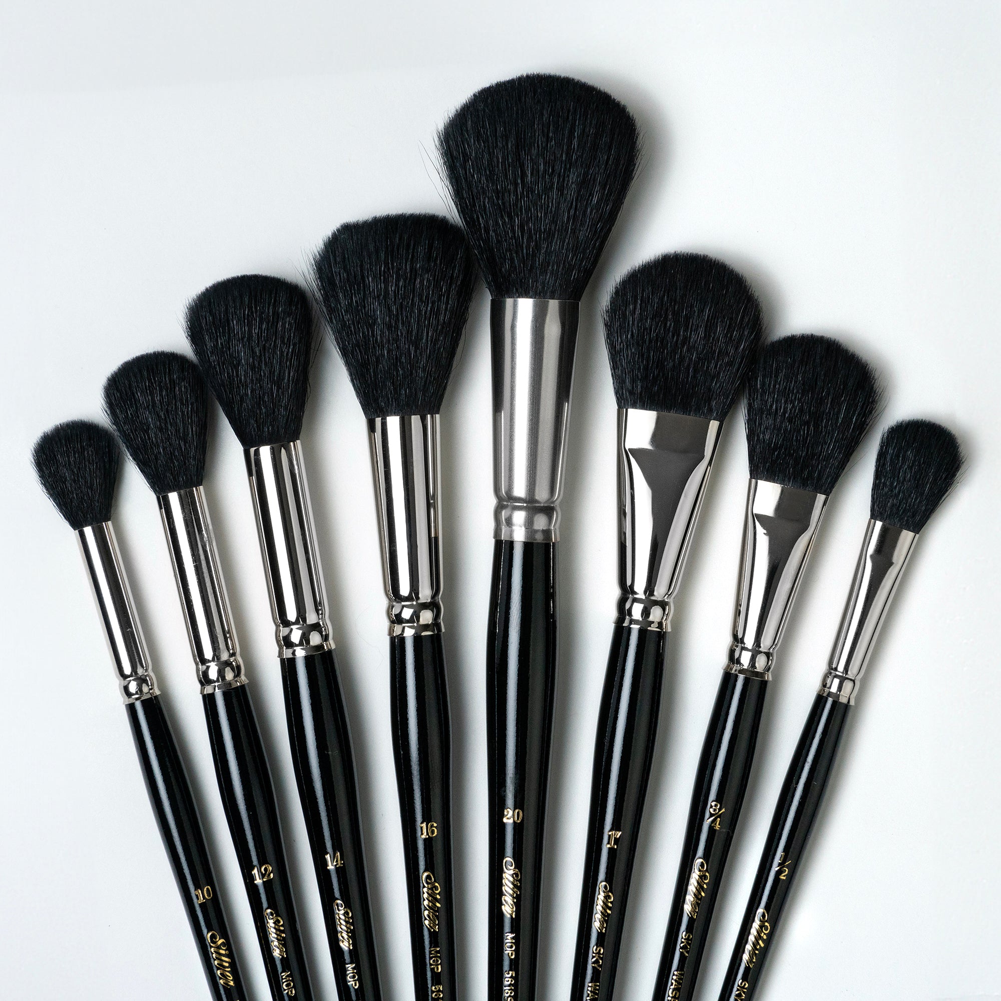 Silver Mops Round and Oval Black, 8 Brushes