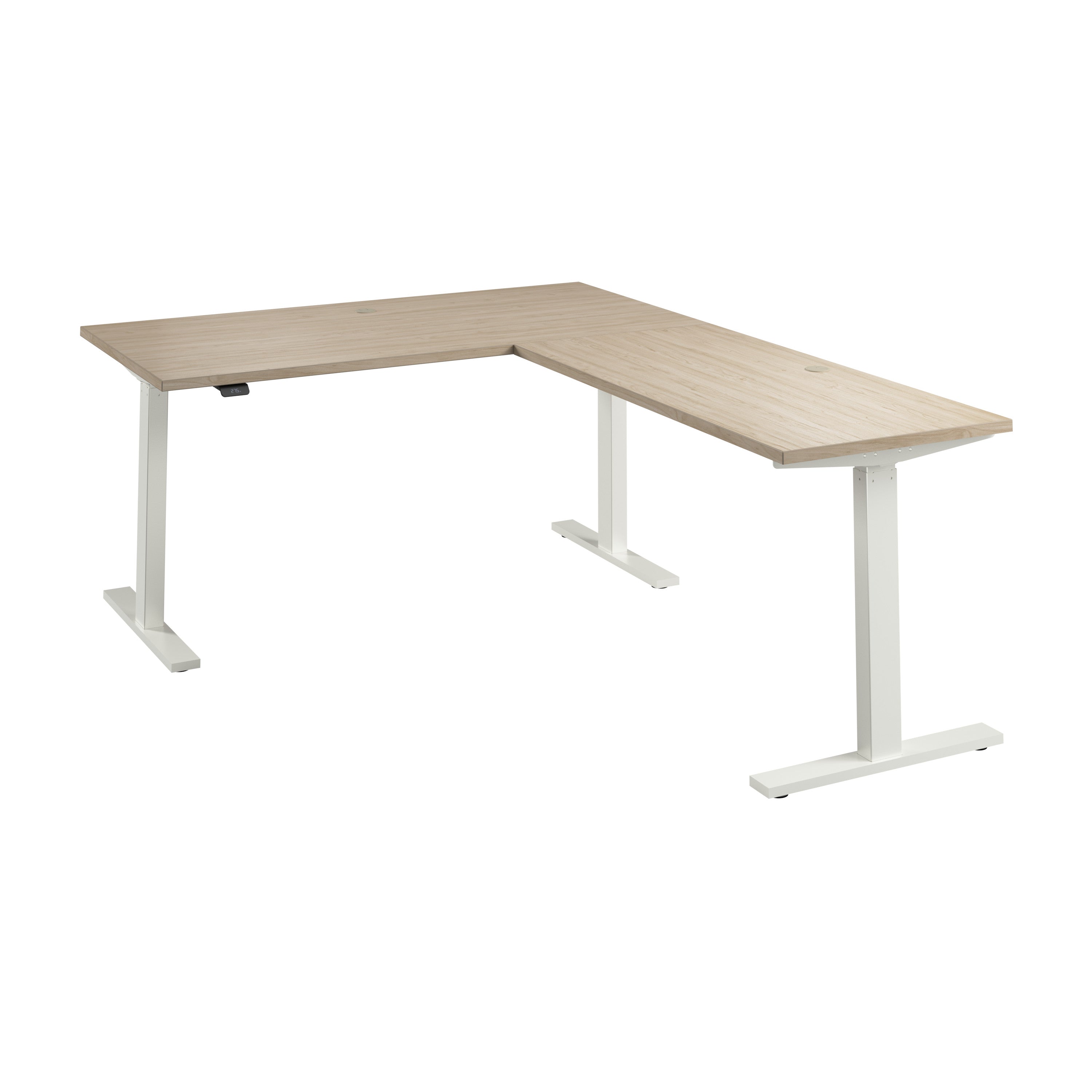 Bush Business Furniture Move 60 Series 60W Height Adjustable L Shaped Standing Desk in Natural Elm with White Base - 59.45" Width x 76.97" Depth x 27.44" Height