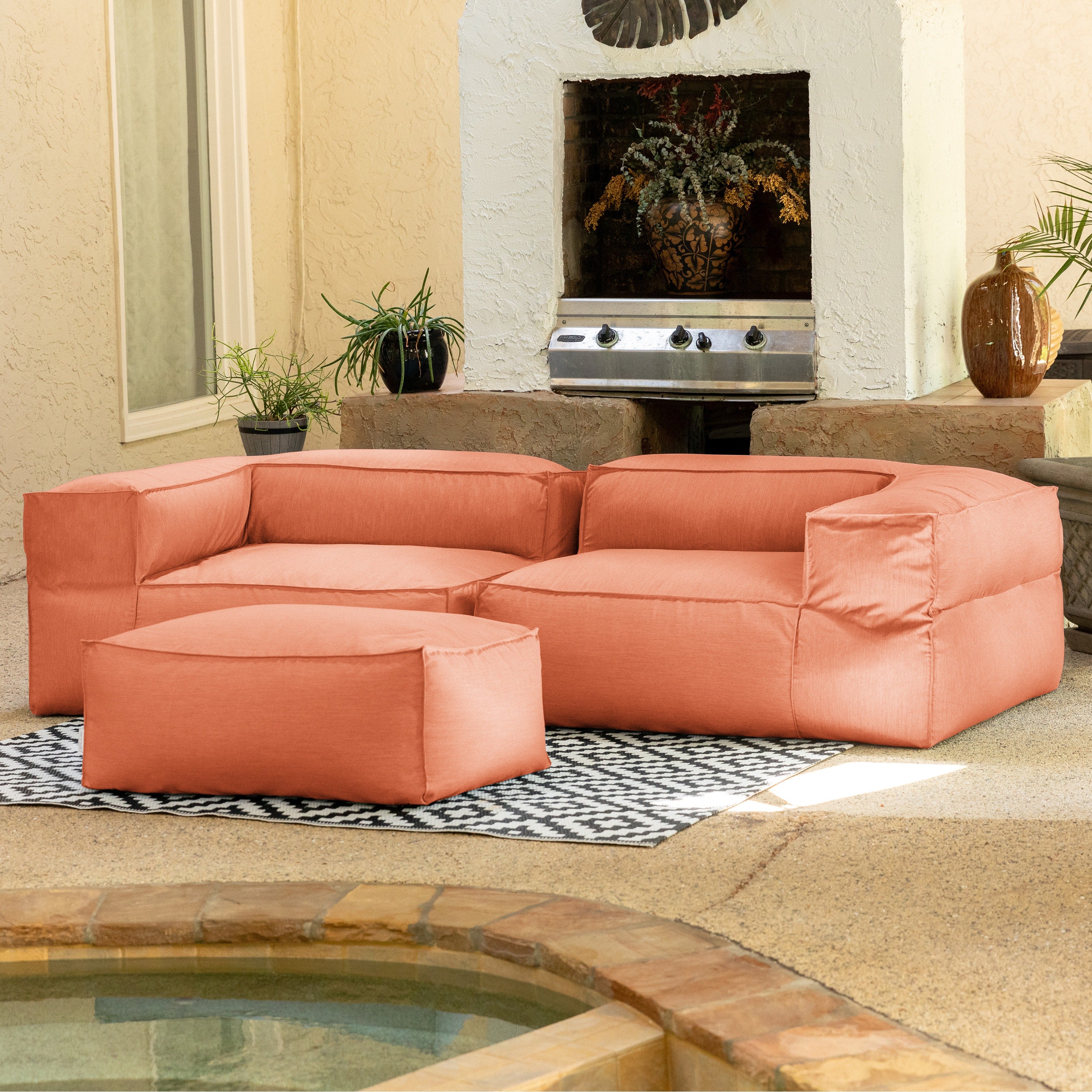 Baya Outdoor Ottoman - Sunbrella, Coral