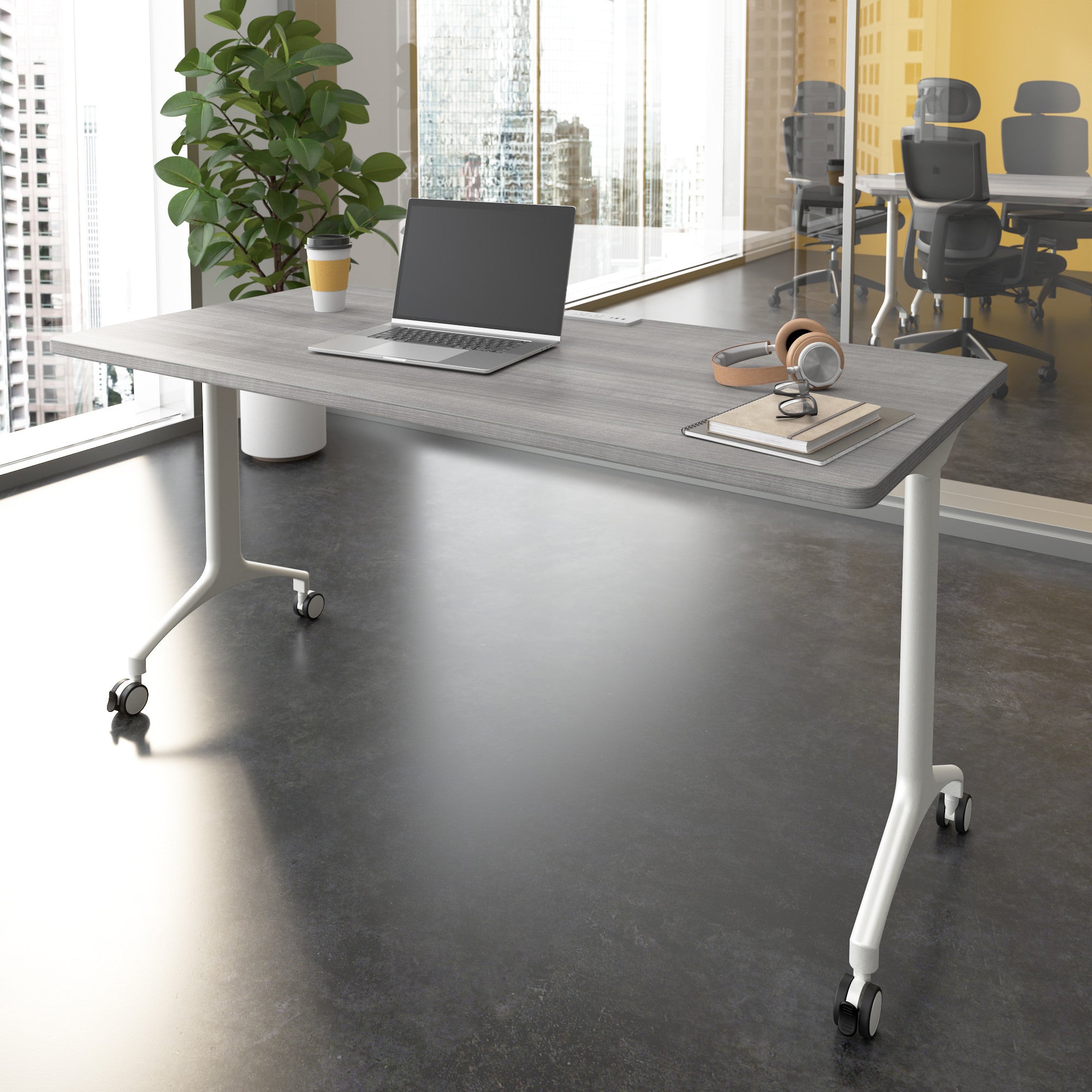 Bush Business Furniture Synergy 60-inch Rectangle Modular Office Conference Table in Platinum Gray - 59.45" Width x 29.37" Depth x 29.62" Height
