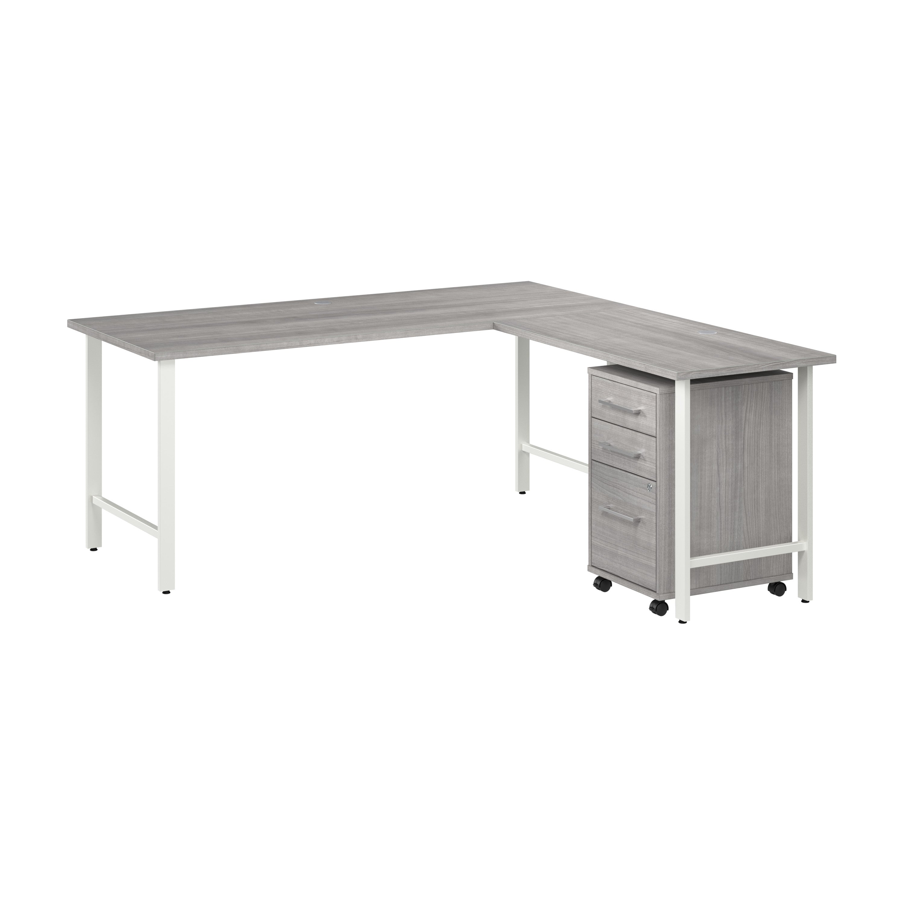 Bush Business Furniture Hustle 72W x 30D L Shaped Computer Desk with 3 Drawer Mobile File Cabinet in Platinum Gray - 71.02" Width x 71.33" Depth x 30.07" Height
