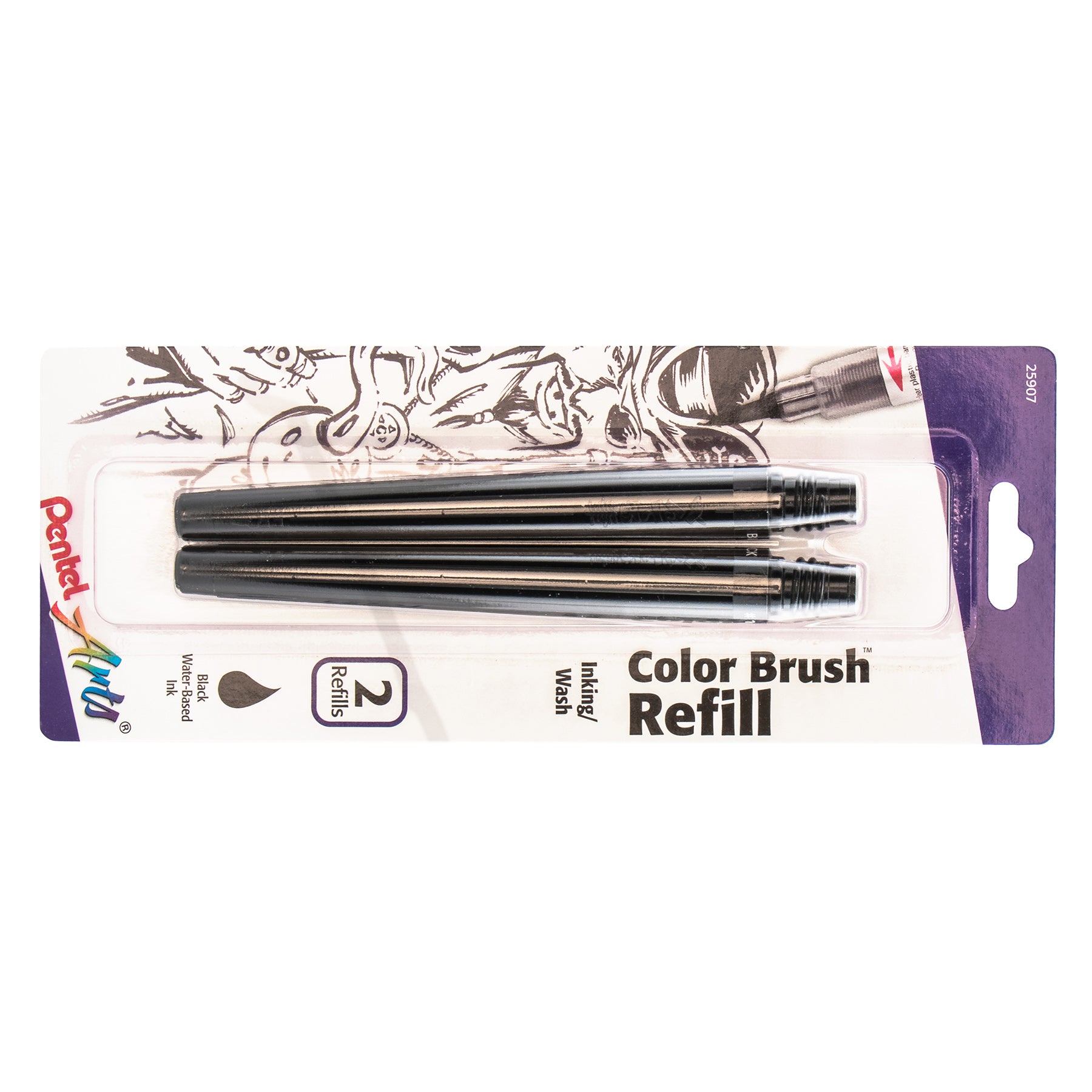 Color Brush Water-Based Ink Refills, Black Ink, 2-Pack