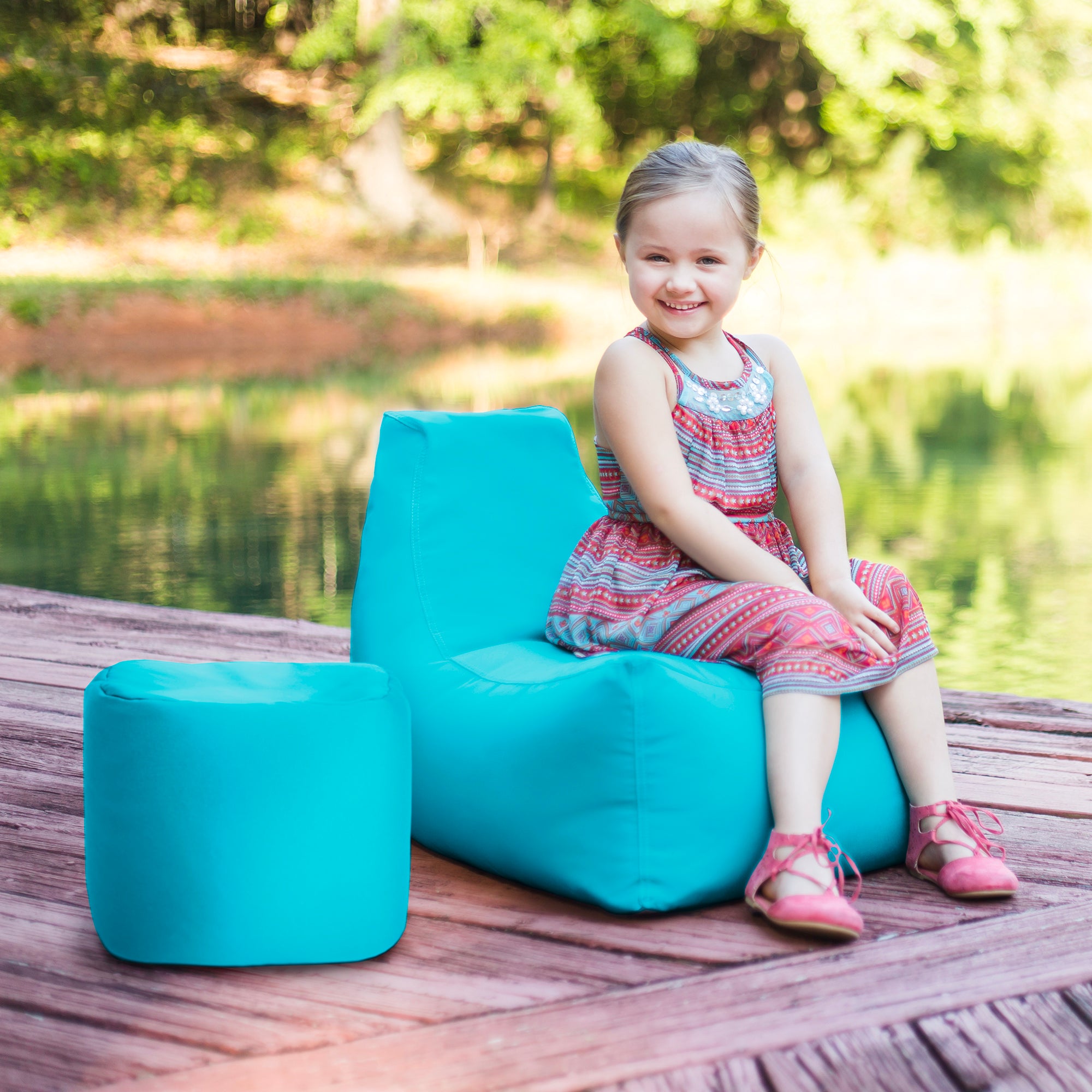 Jaxx Juniper Jr Outdoor Kids Bean Bag Chair / Childrens Garden Chair, Lagoon Blue