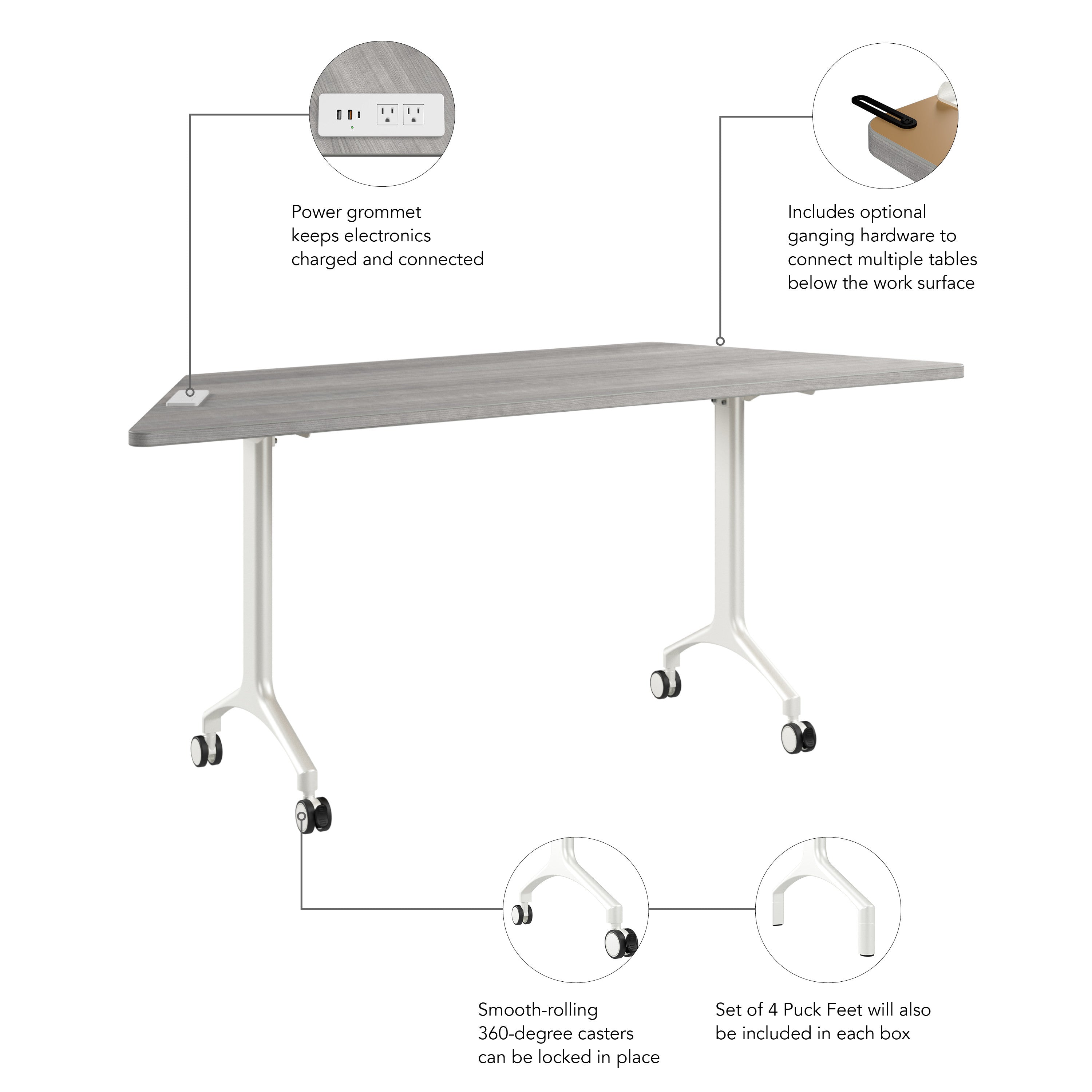 Bush Business Furniture Synergy 72-inch Trapezoid Modular Office Conference Table in Platinum Gray - 70.06" Width x 25.44" Depth x 29.62" Height