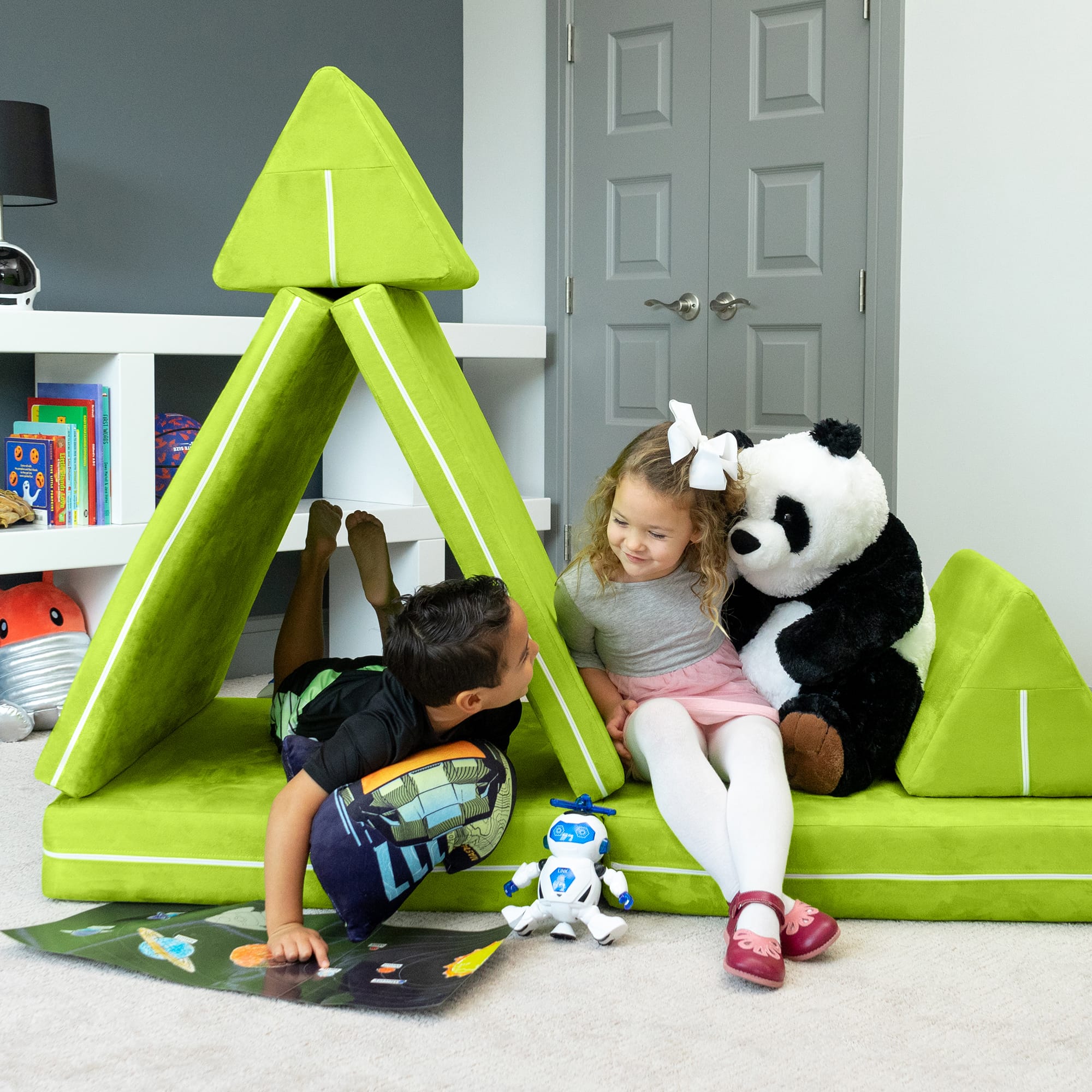 Jaxx Zipline Playscape Imaginative Furniture Playset for Creative Kids, Original Set, Cherry