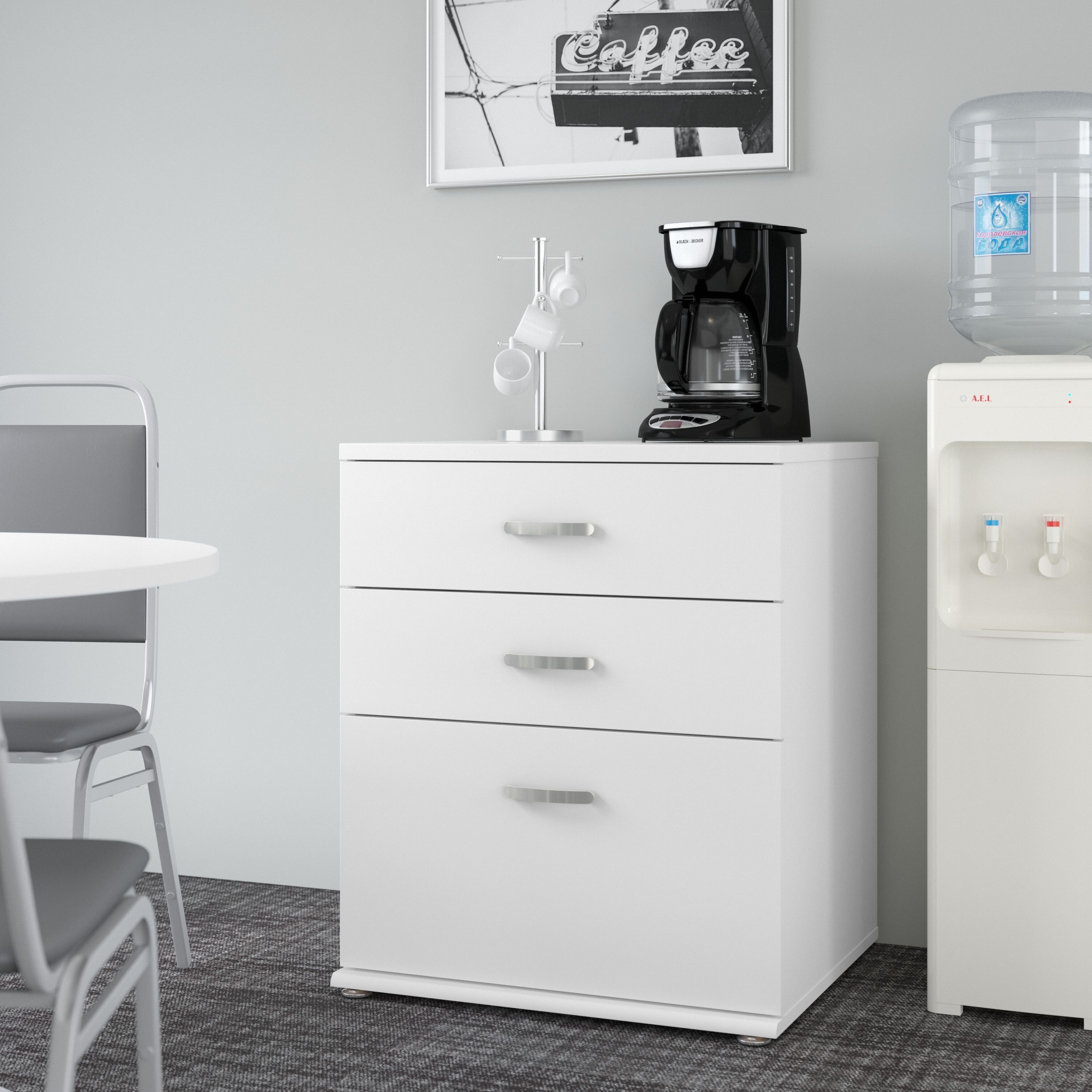 Bush Business Furniture Universal Floor Storage Cabinet with Drawers in White - 28.35" Width x 24.69" Depth x 33.98" Height