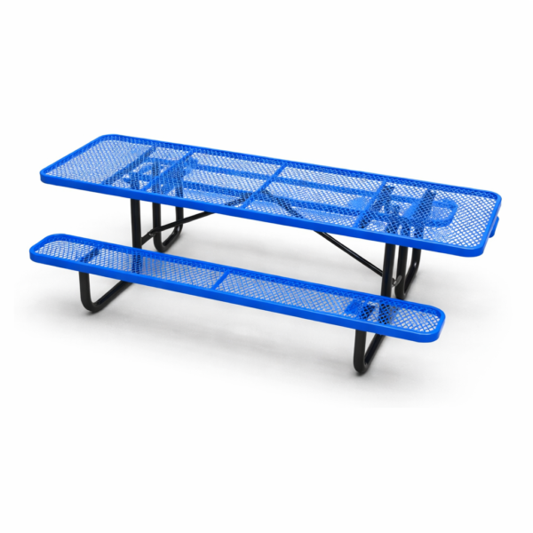 8' Rectangular Metal Picnic Table, 96" L x 62" W, Expanded Metal, (Blue)