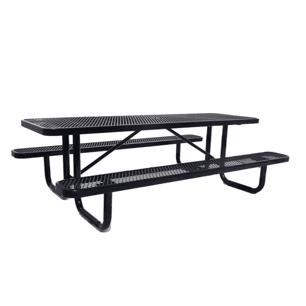 8' Rectangular Metal Picnic Table, 96" L x 62" W, Expanded Metal, (Black)
