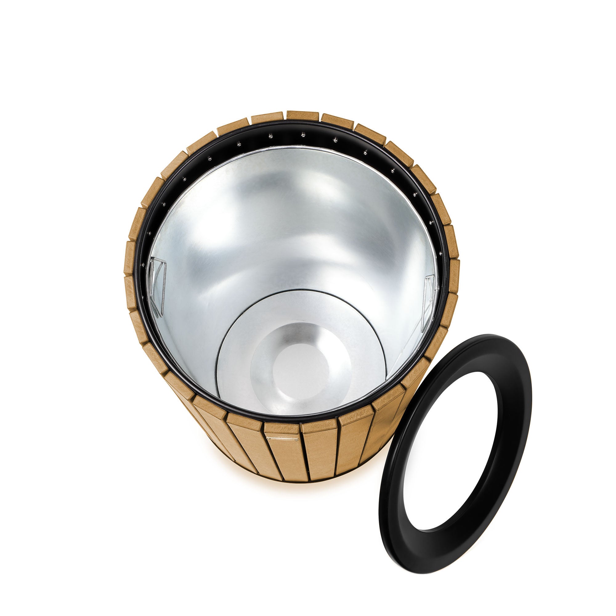 Round, 32-Gallon Outdoor Trash Container with Slatted Recycled Plastic Panels - Cedar