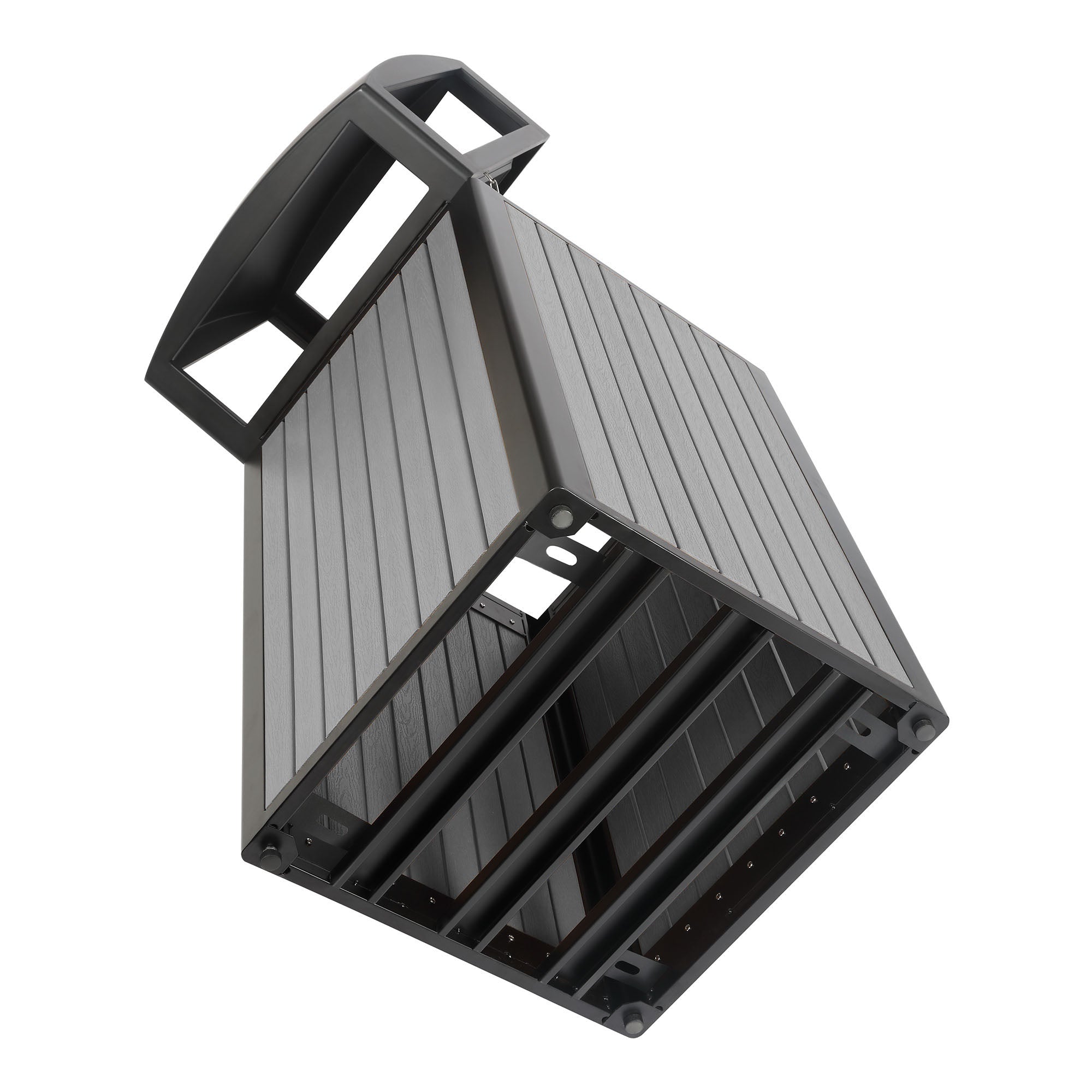 40-Gallon Outdoor Trash Container with Slatted Recycled Plastic Panels - Grey