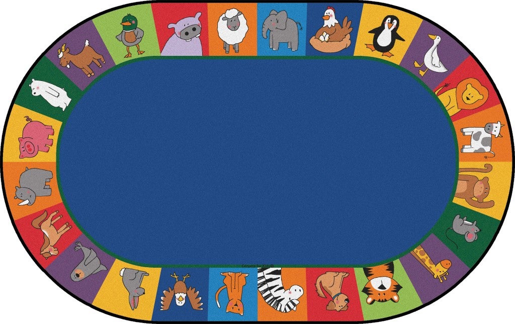 All The Animals Seating Rug - 6ft x 9ft - Oval - Blue