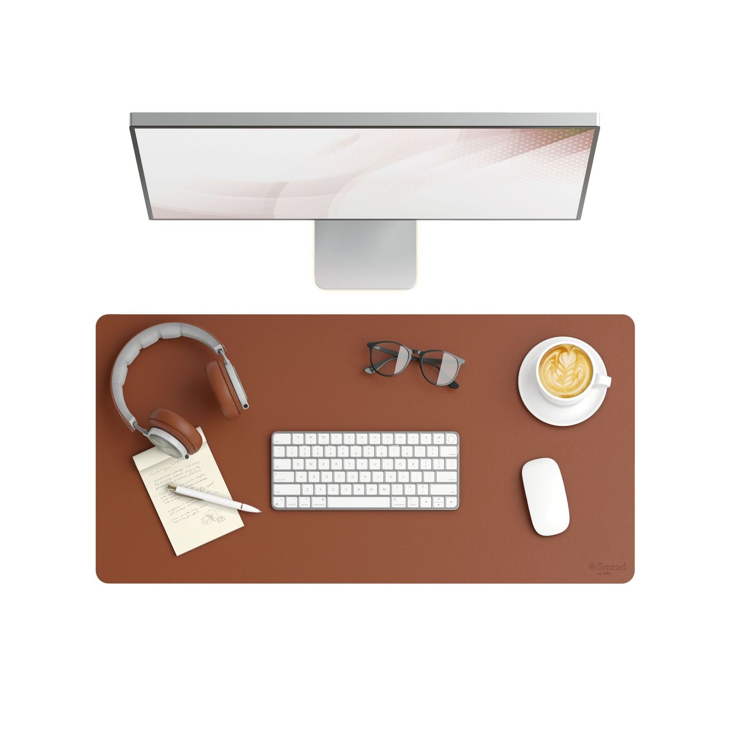 Smead Waterproof Desk Pad, Rectangular, 15.7" x 31.5", Faux Suede Backing, Vegan Leather, Saddle, 1 Each