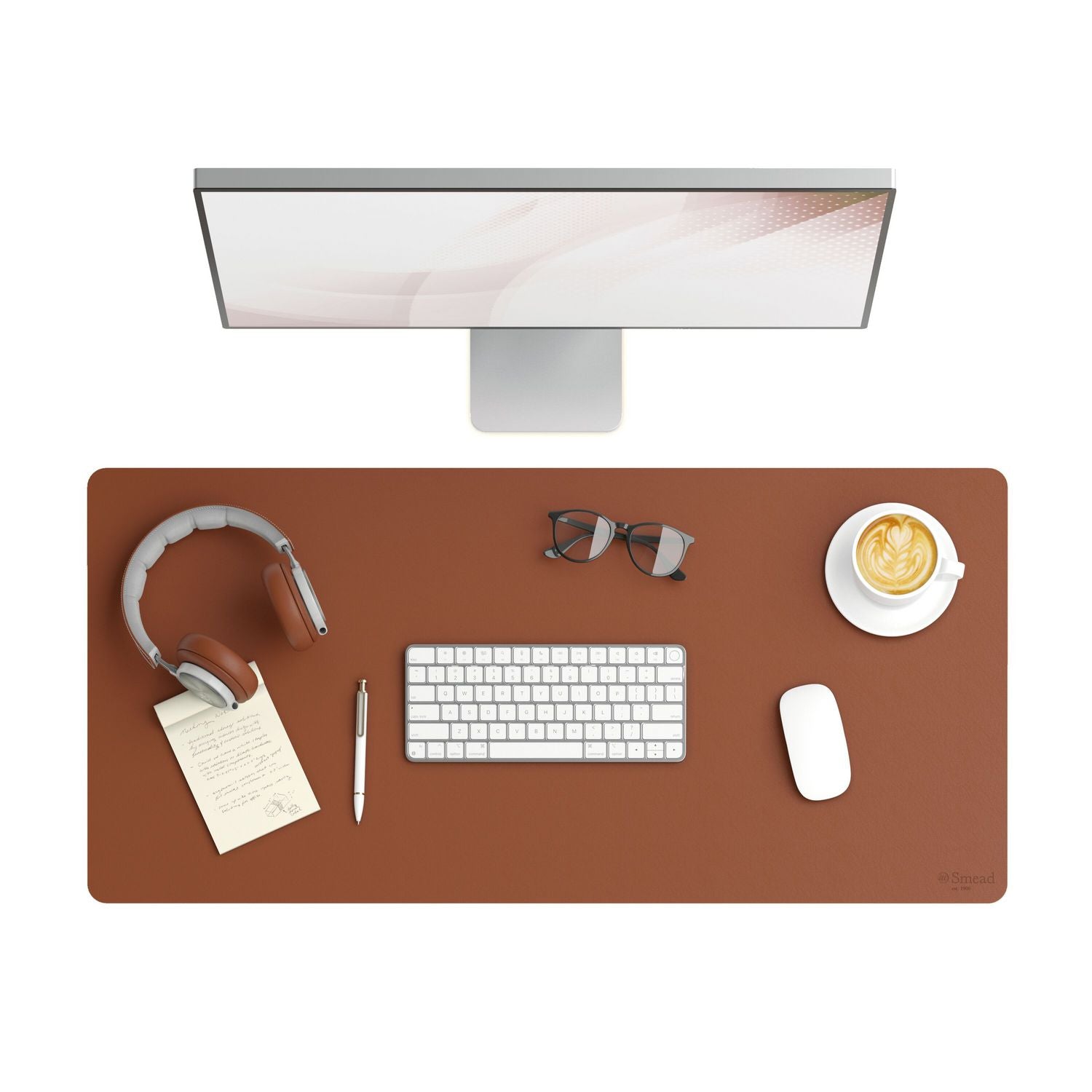Smead Waterproof Desk Pad, Rectangular, 17" x 36", Vegan Leather, Faux Suede Backing, Saddle, 1 Each