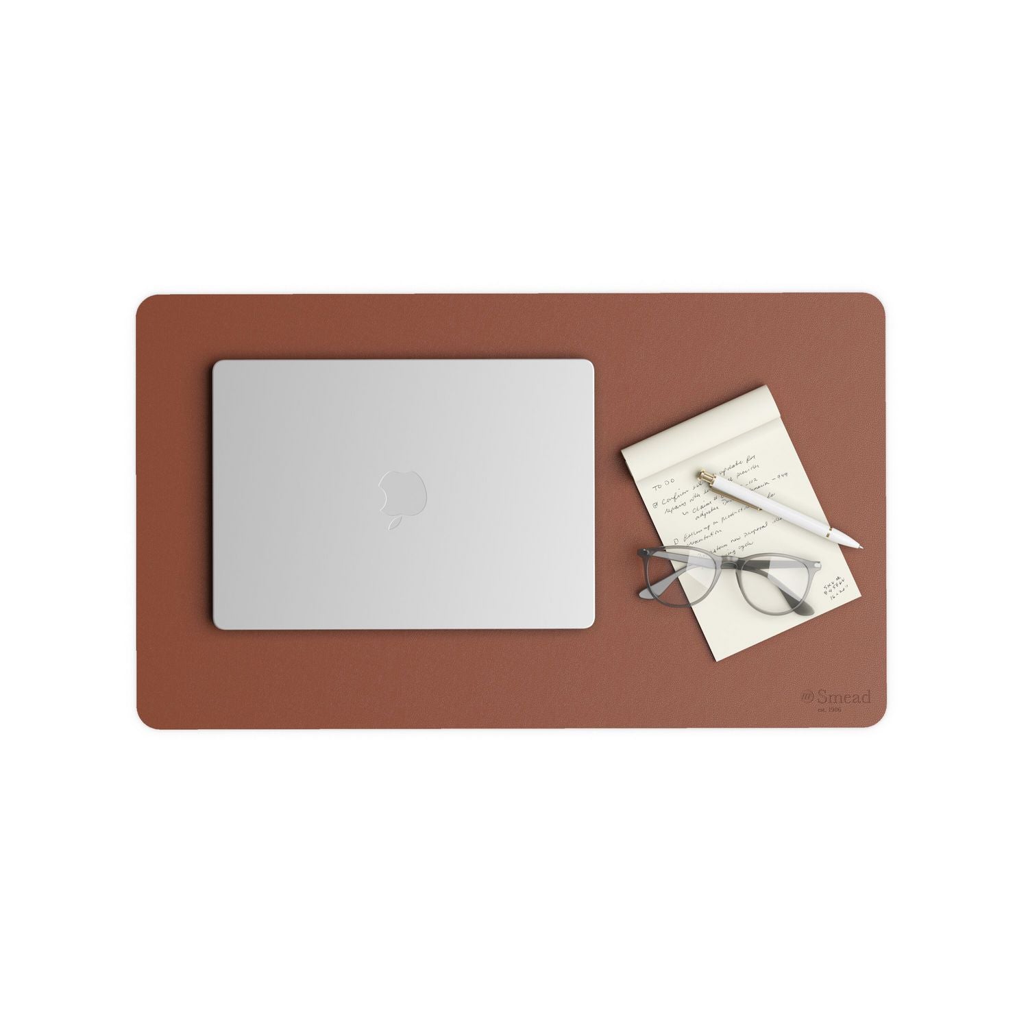 Smead Waterproof Desk Pad, Rectangular, 13.7" x 23.6", Faux Suede Backing, Vegan Leather, Saddle, 1 Each