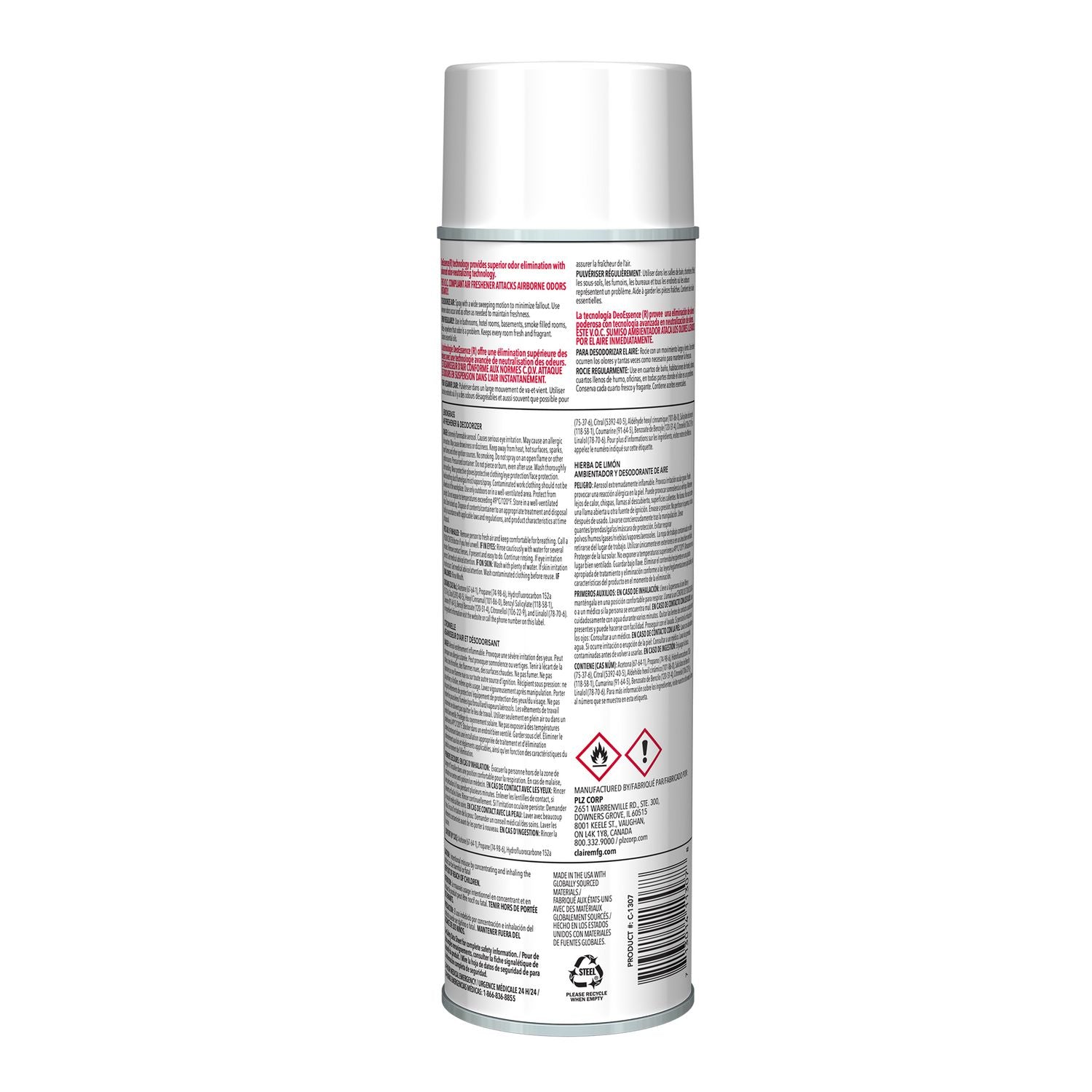 Aerosol Air Freshener and Deodorizer, Lemongrass Citronella, 12 oz Aerosol Spray, 12 Cans