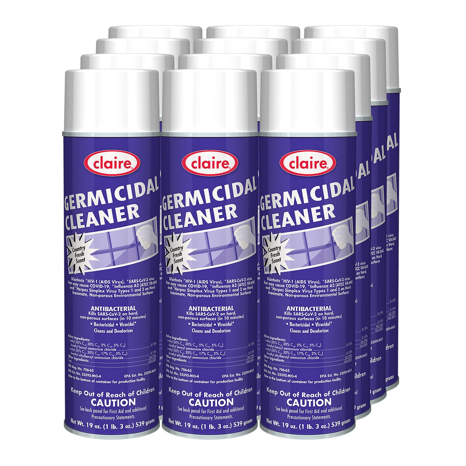 Germicidal Cleaner, Country Fresh Scent, 19 oz Aerosol Spray, 12/Carton