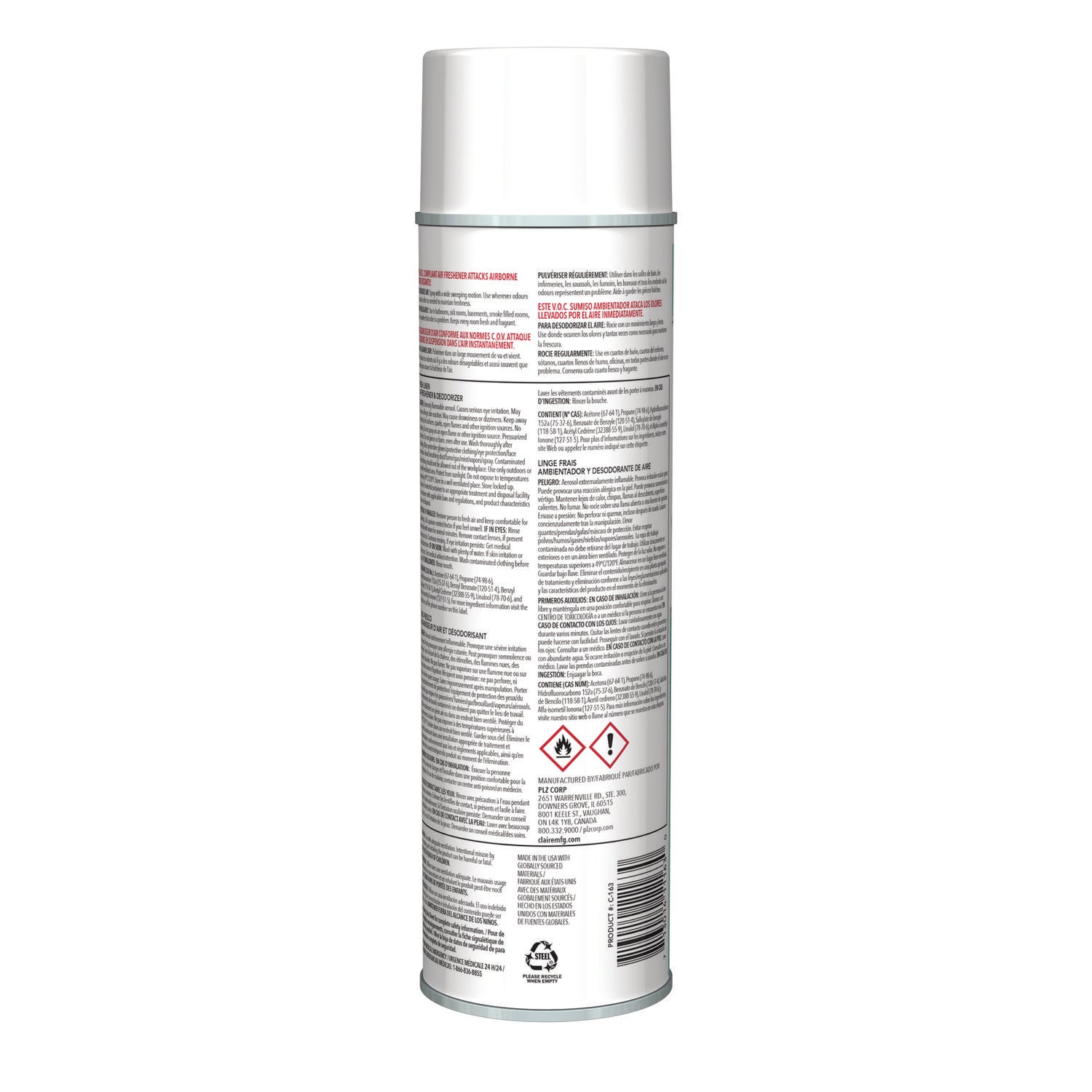 Aerosol Air Freshener and Deodorizer, Fresh Linen, 10 oz Aerosol Spray, 12 Cans