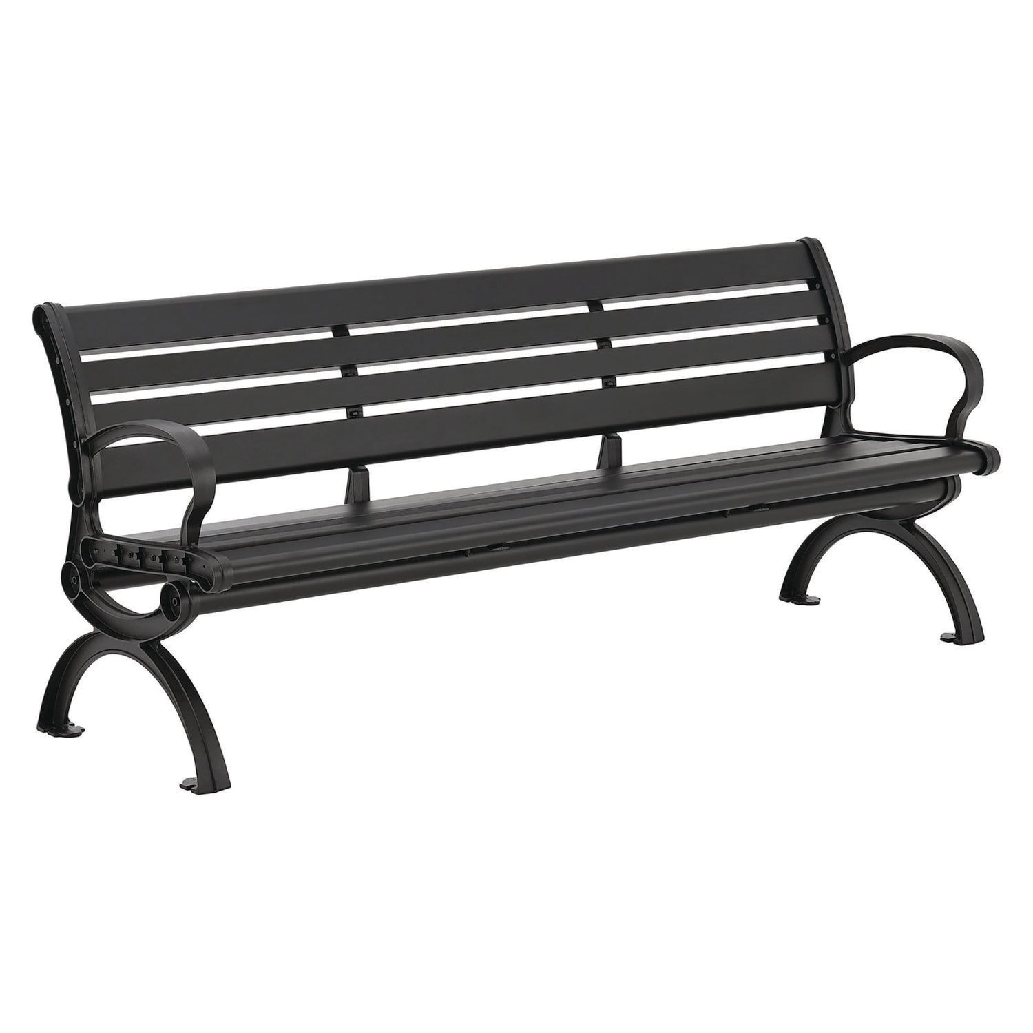 Aluminum Bench with Back, 73" x 22.75" x 30.75", Black Seat/Back, Black Base