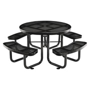 Perforated Steel Picnic Table, Round, 46" Dia x 29.5"h, Black Top, Black Base/Legs