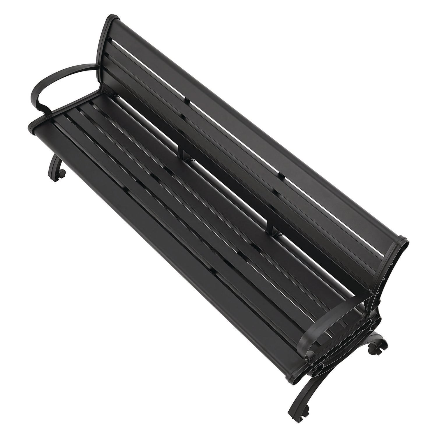 Aluminum Bench with Back, 73" x 22.75" x 30.75", Black Seat/Back, Black Base