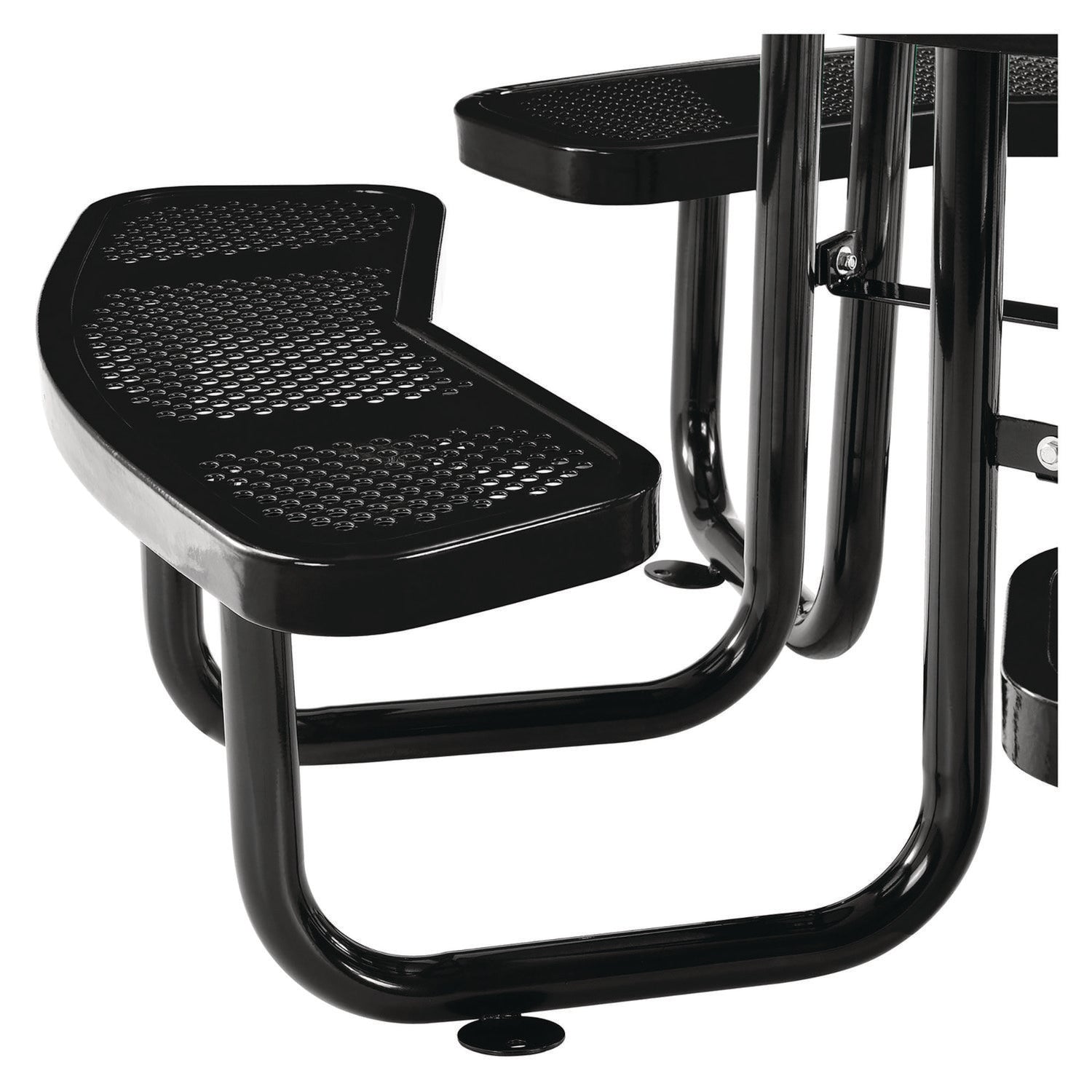 Perforated Steel Picnic Table, Round, 46" Dia x 29.5"h, Black Top, Black Base/Legs