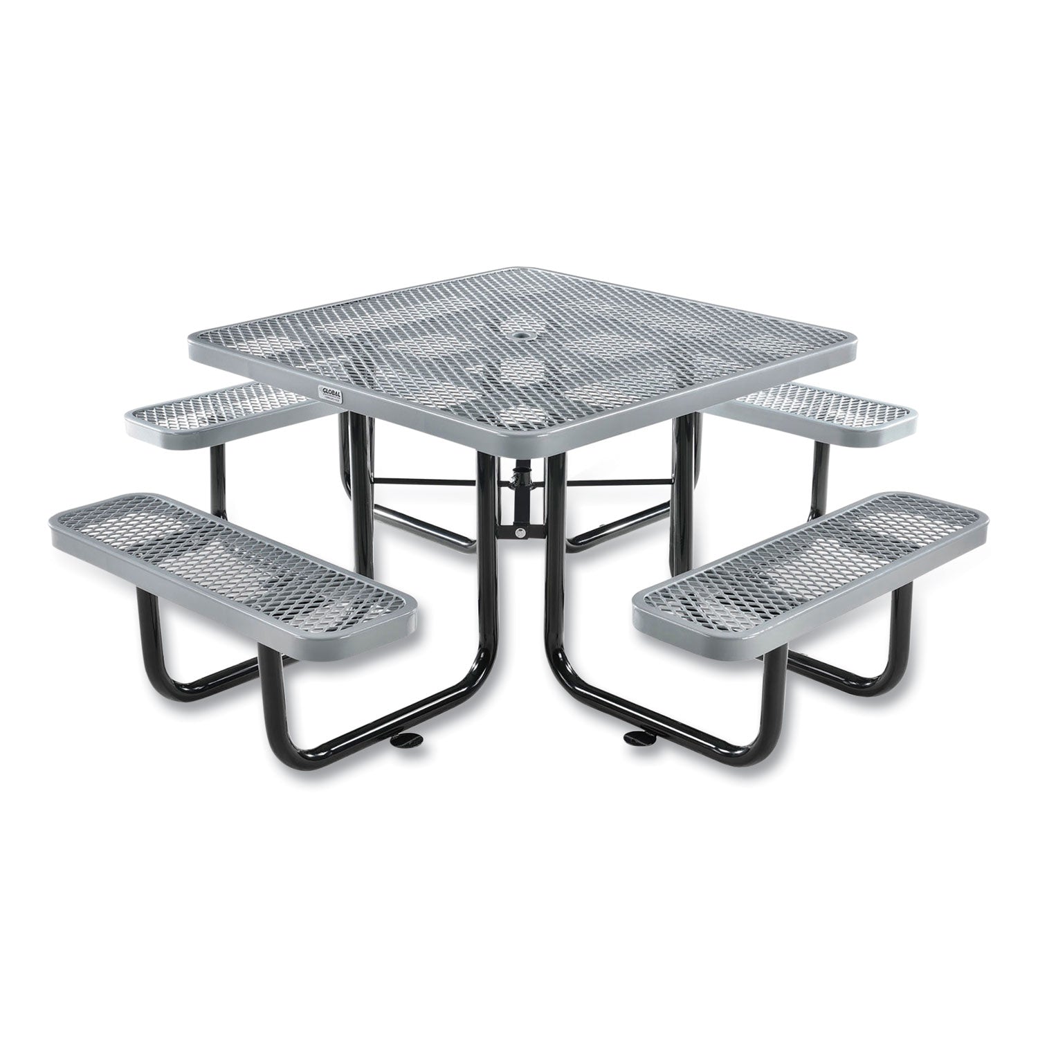 Expanded Steel Picnic Table, Square, 81 x 81 x 29.5, Gray Top, Gray Base/Legs
