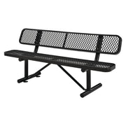 Expanded Steel Bench With Back, 72" x 24" x 33", Black Seat/Back, Black Base