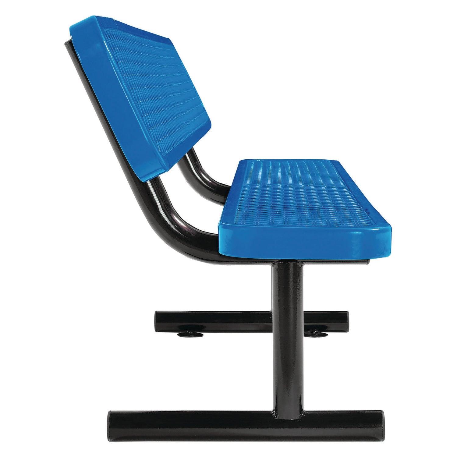 Expanded Steel Bench With Back, 72" x 24" x 33", Blue Seat/Back, Black Base