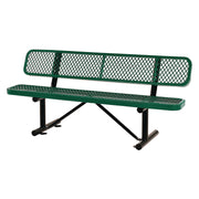 Expanded Steel Bench With Back, 72" x 24" x 33", Green Seat/Back, Black Base